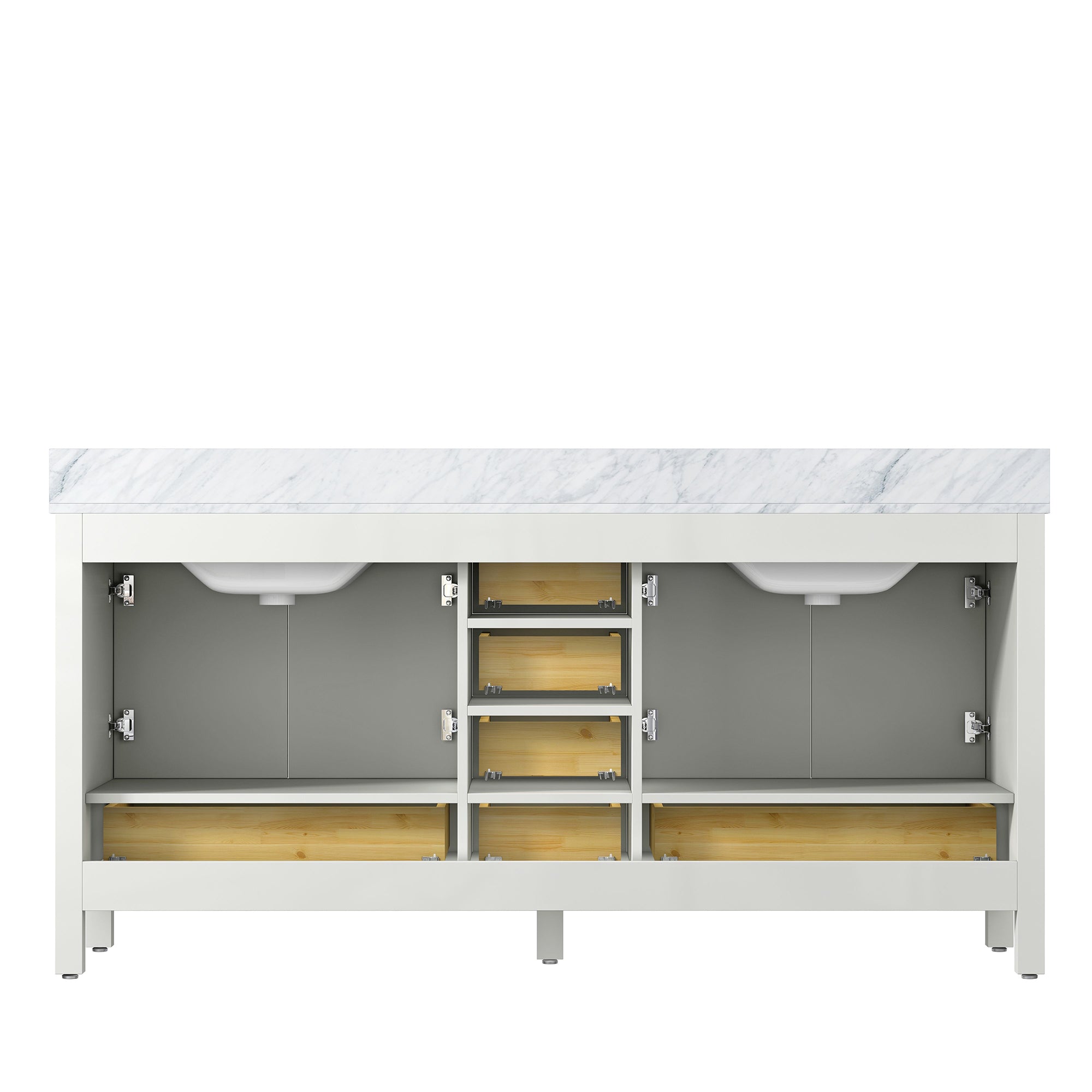 36" Plywood Freestanding Bathroom Vanity Set with Drawer and Doors and Natural Marble Top and Ceramic Sink