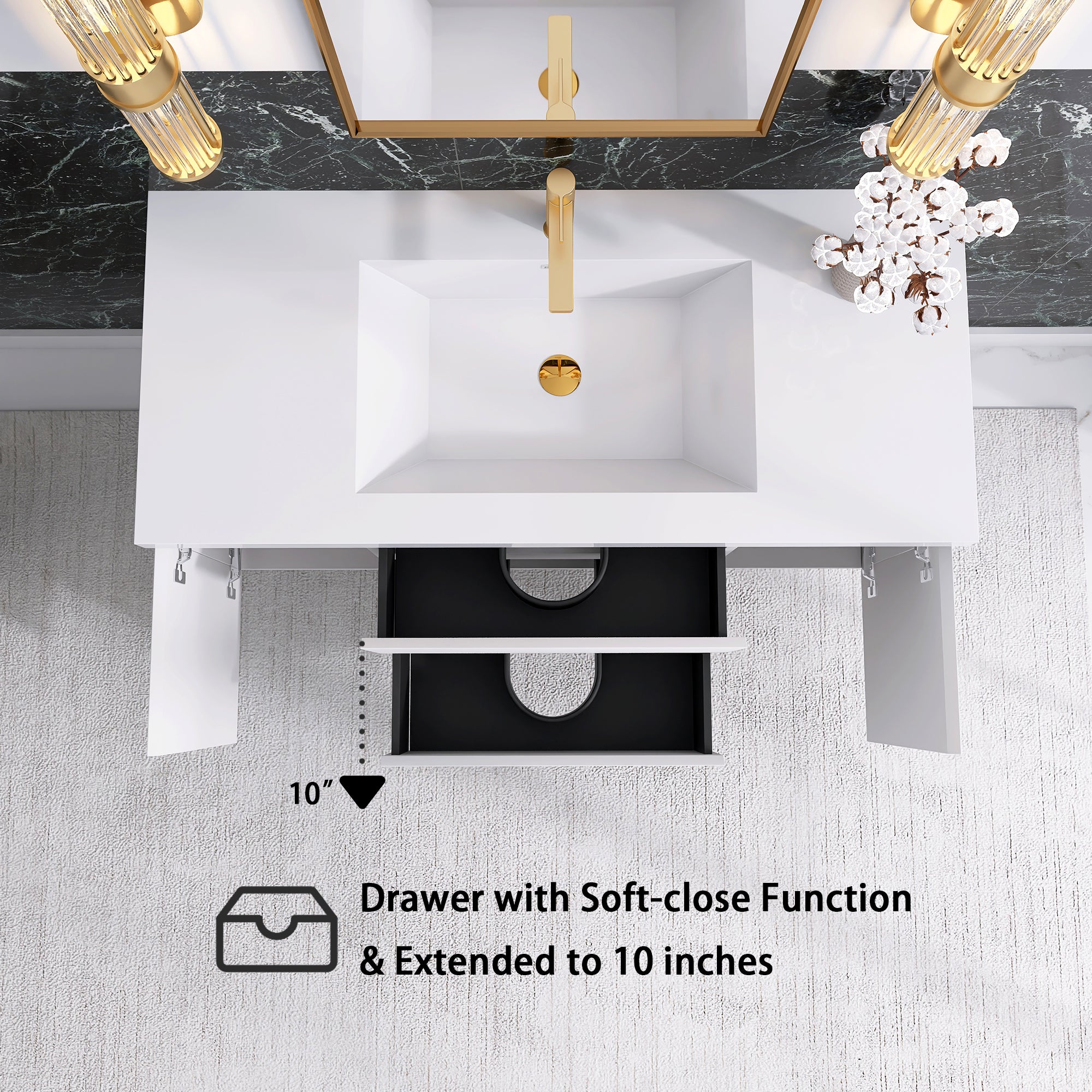 Wall-Mounted 2-drawer Bathroom Vanity Set with Integrated Resin Sink