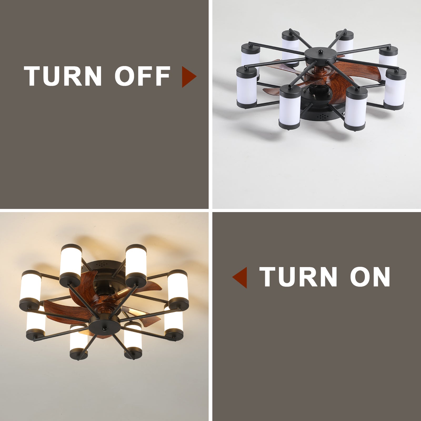 20 in. W x 6 in. H Iron Ceiling Fan in Black with LED Lights
