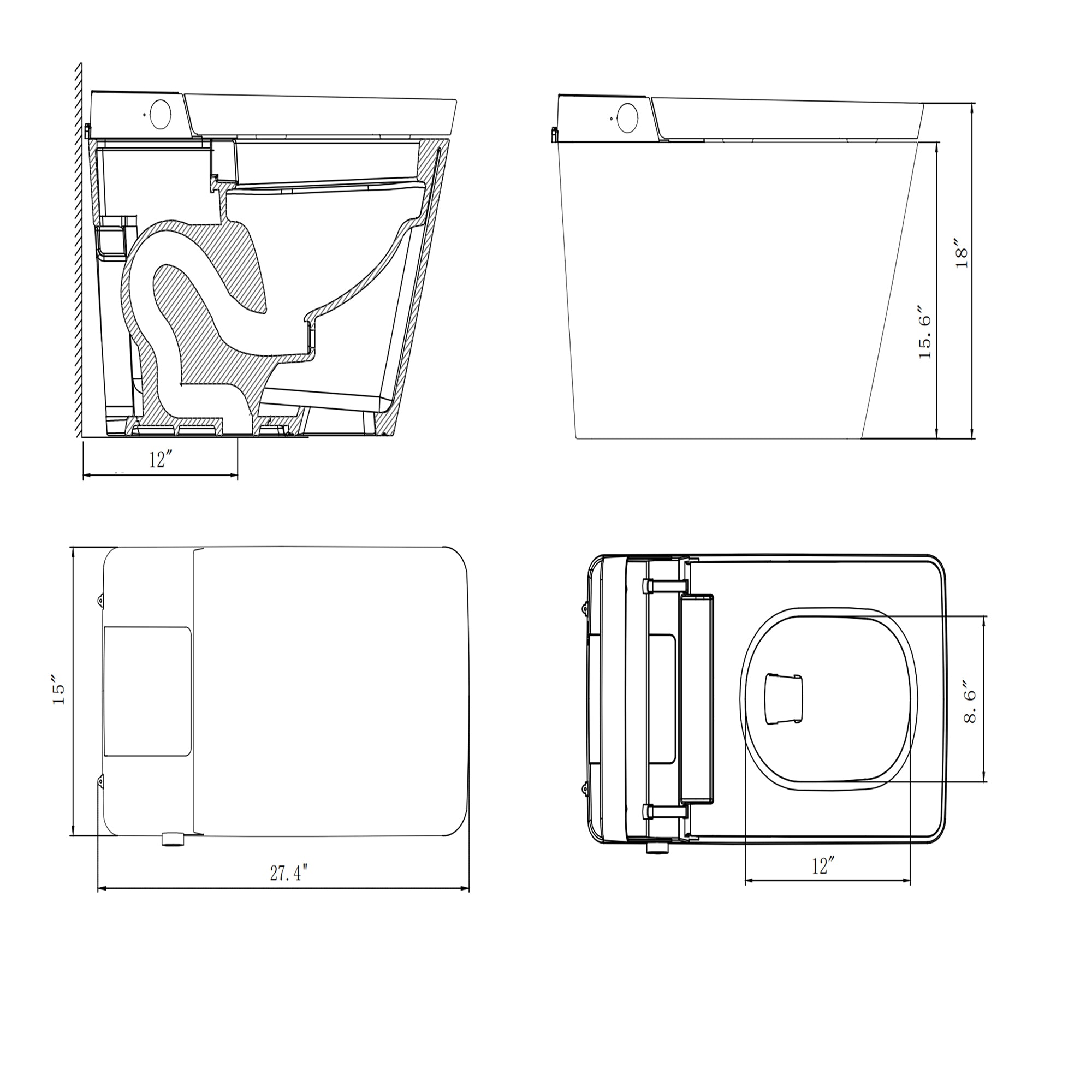 Siphon jet Ceramic Smart Toilet with Auto Flush and Heated Seat