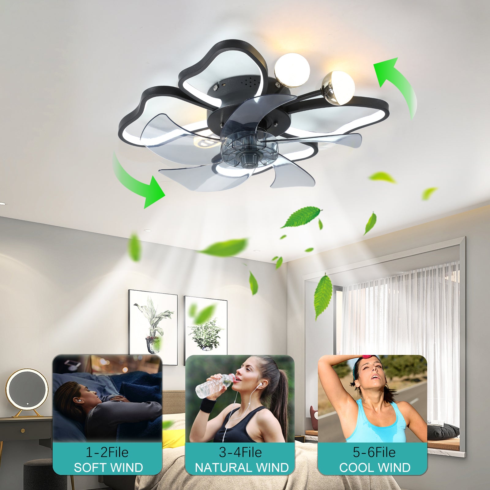 20 in. W x 6 in. H Iron Ceiling Fan in Black with LED Lights
