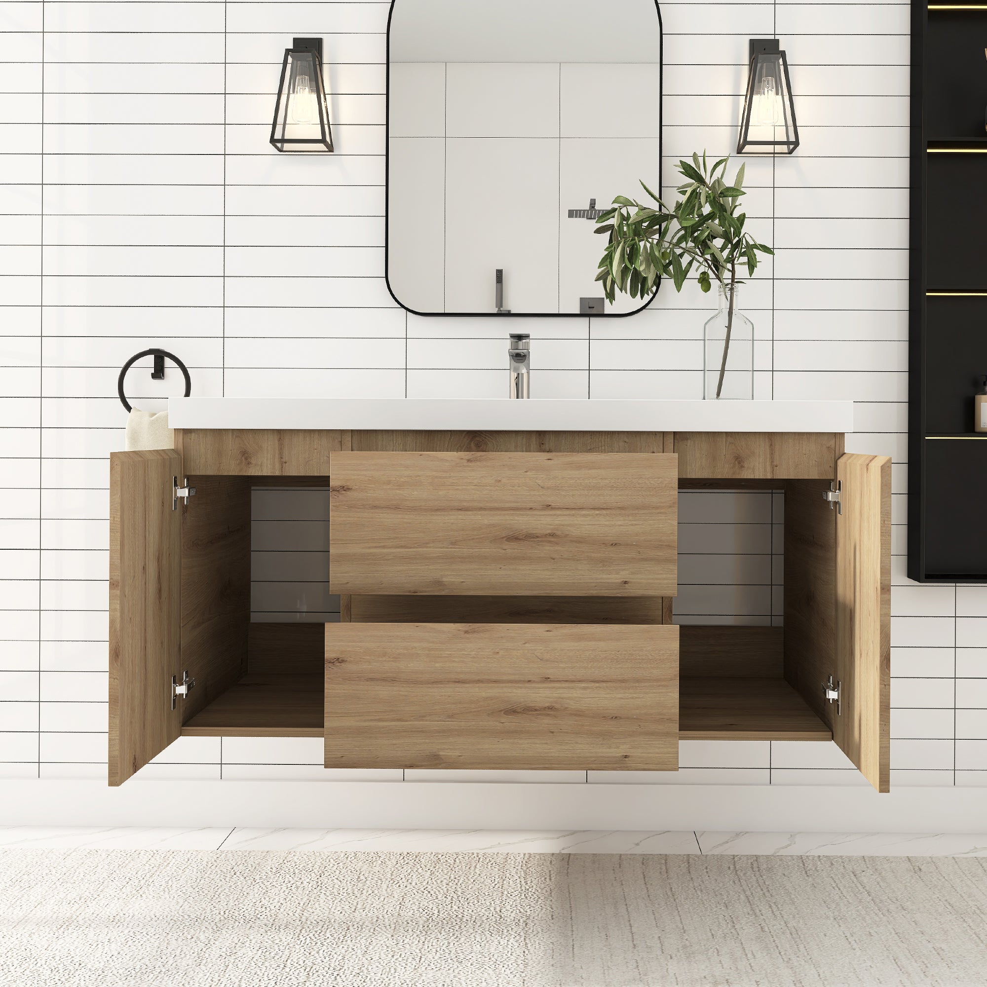 Wall-Mounted 2-drawer Bathroom Vanity Set with Integrated Resin Sink