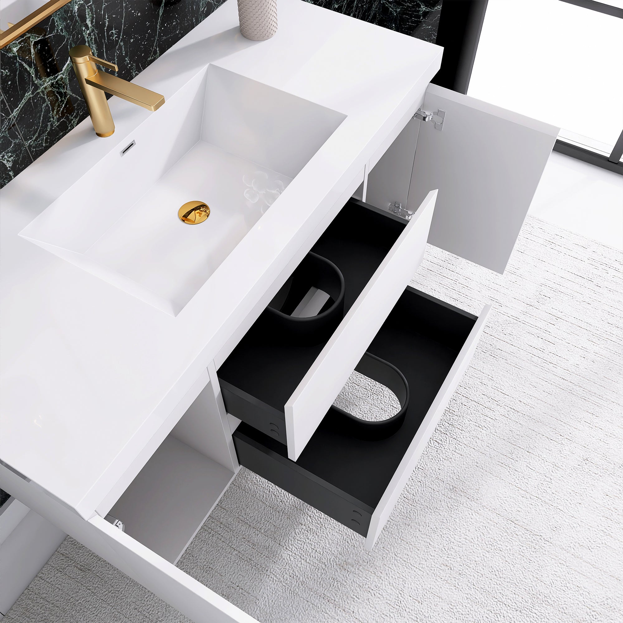 Wall-Mounted 2-drawer Bathroom Vanity Set with Integrated Resin Sink