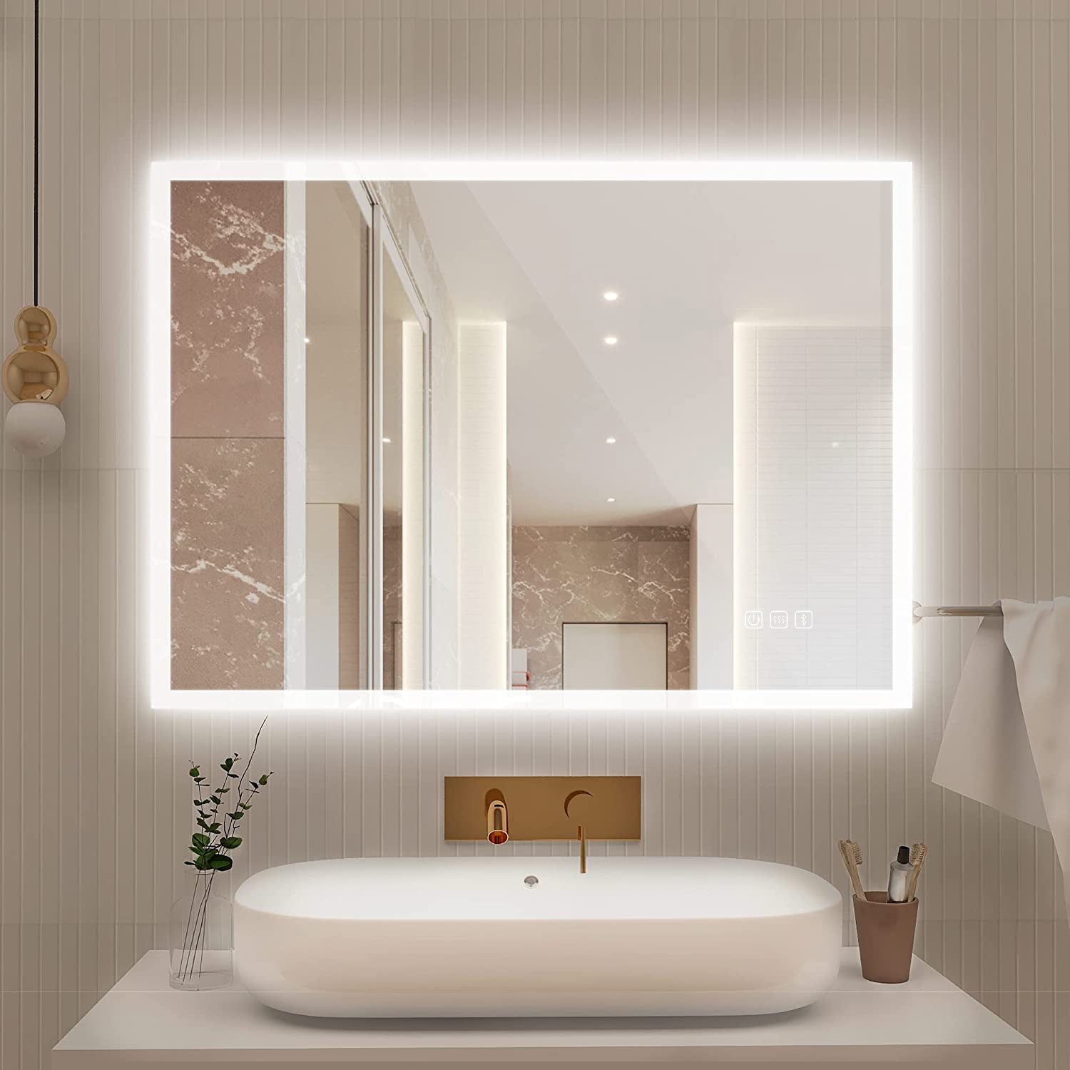 24 in. W x 35 in. H Large Oval Frameless Wall-Mount Anti-Fog LED Light Bathroom Vanity Mirror