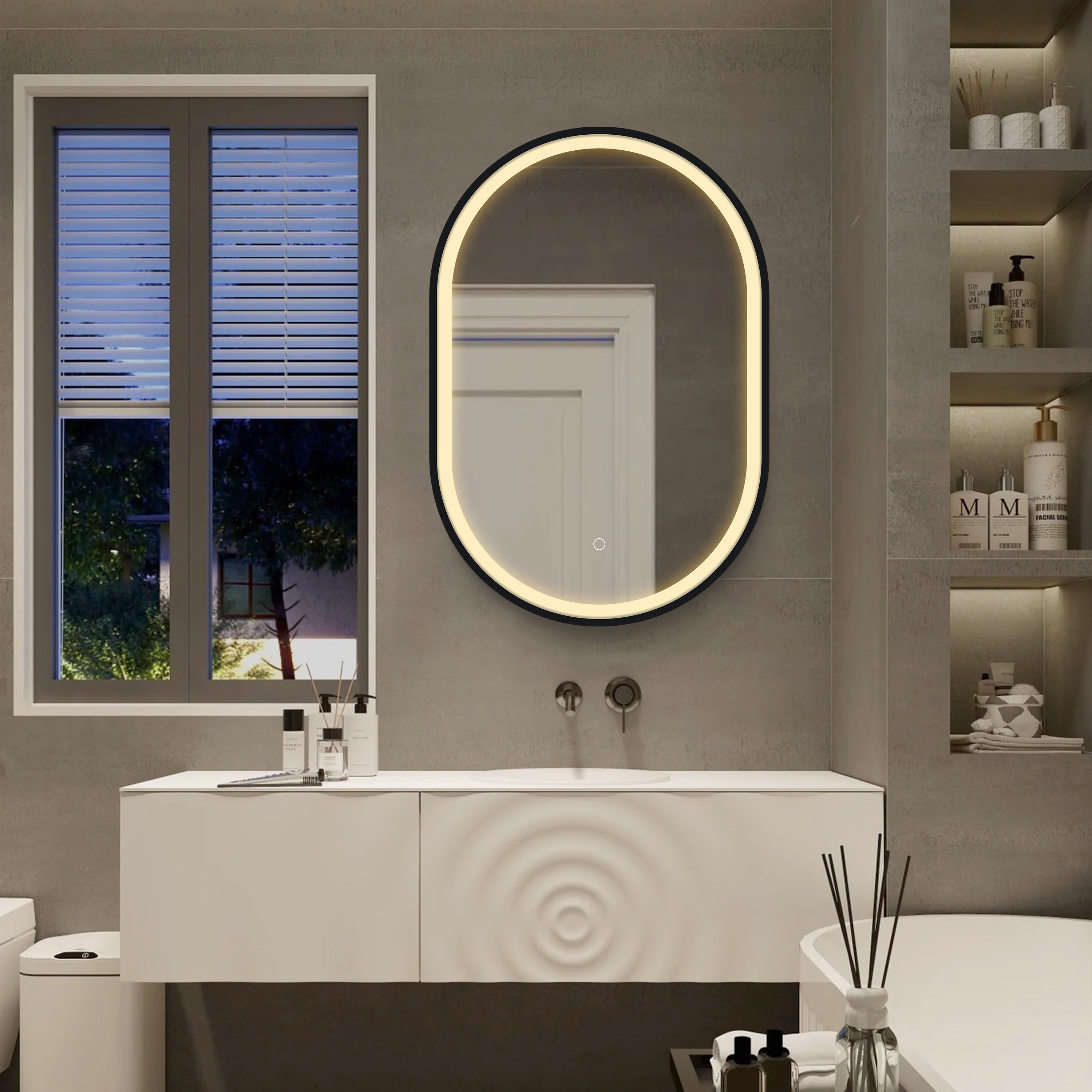 21 in. W x 31 in. H Black Framed Wall Mounted Bathroom Medicine Cabinet with LED Mirror