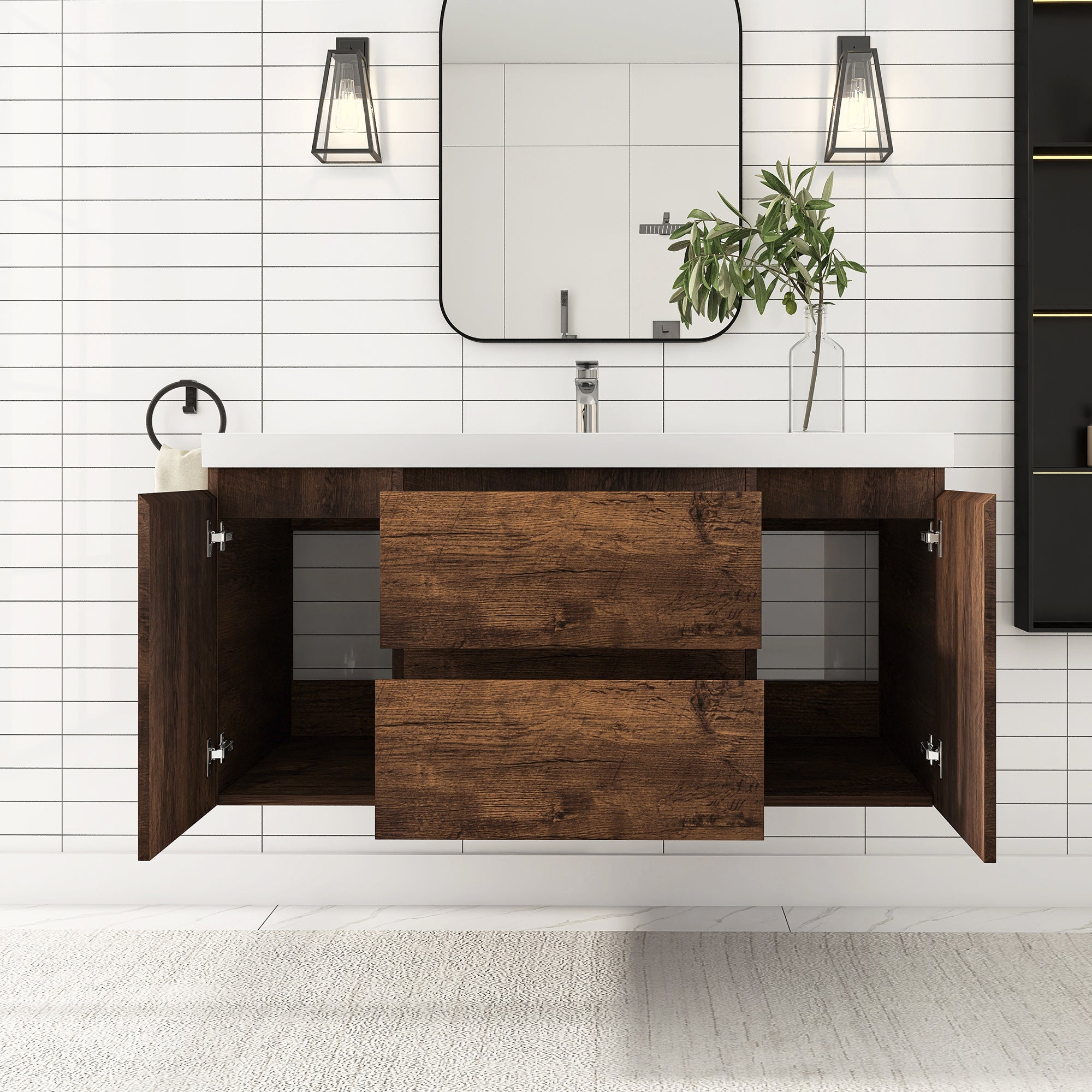 Wall-Mounted 2-drawer Bathroom Vanity Set with Integrated Resin Sink