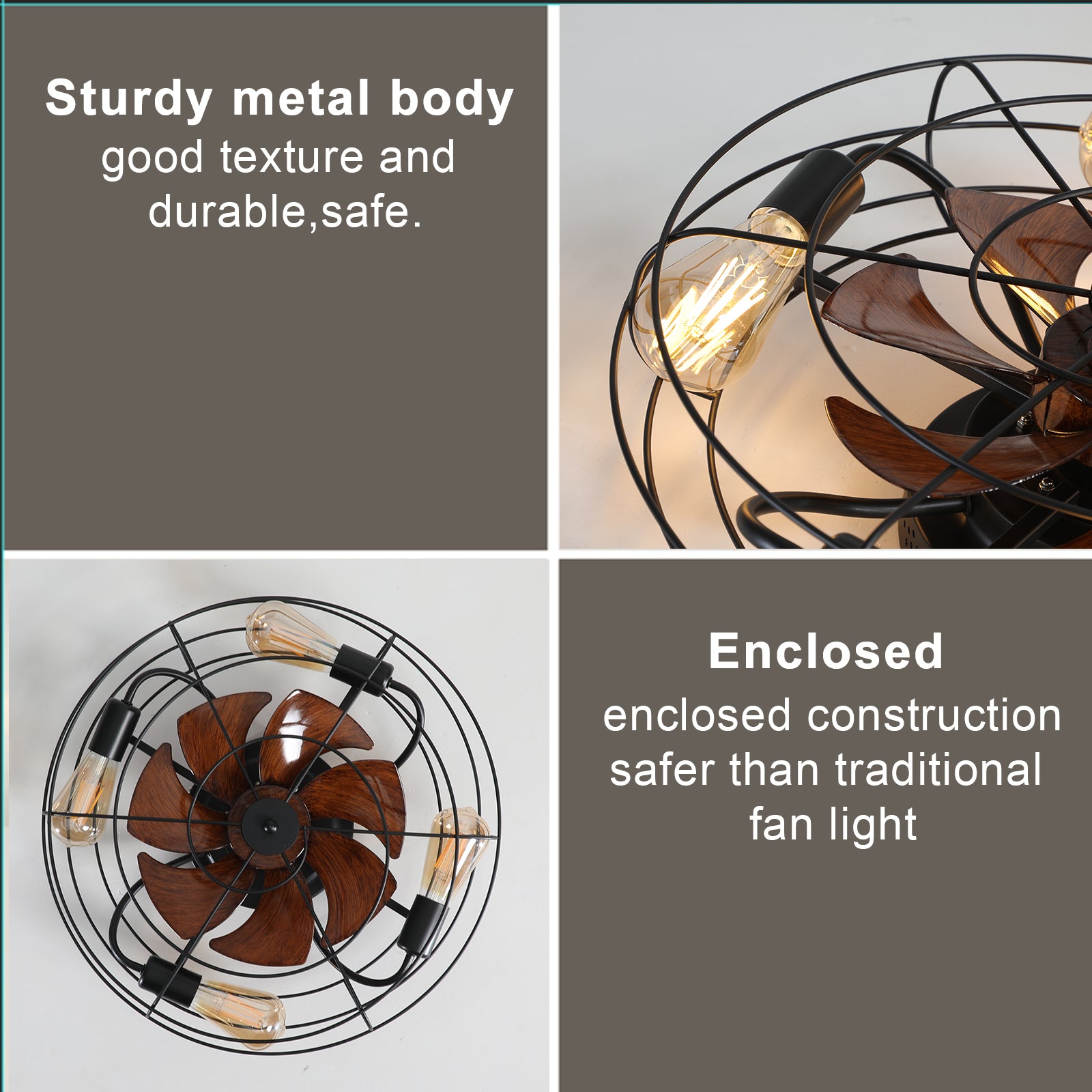 20 in. W x 6 in. H Iron Ceiling Fan in Black with LED Lights