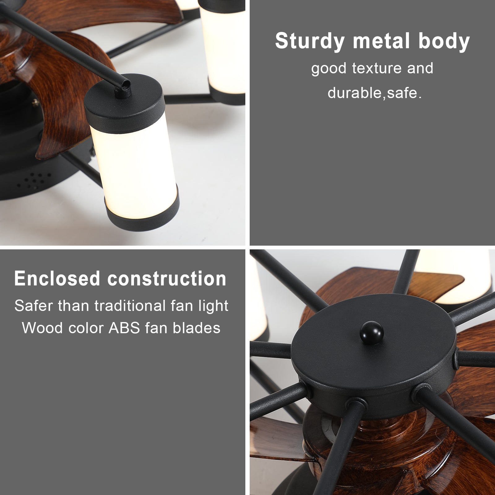 20 in. W x 6 in. H Iron Ceiling Fan in Black with LED Lights