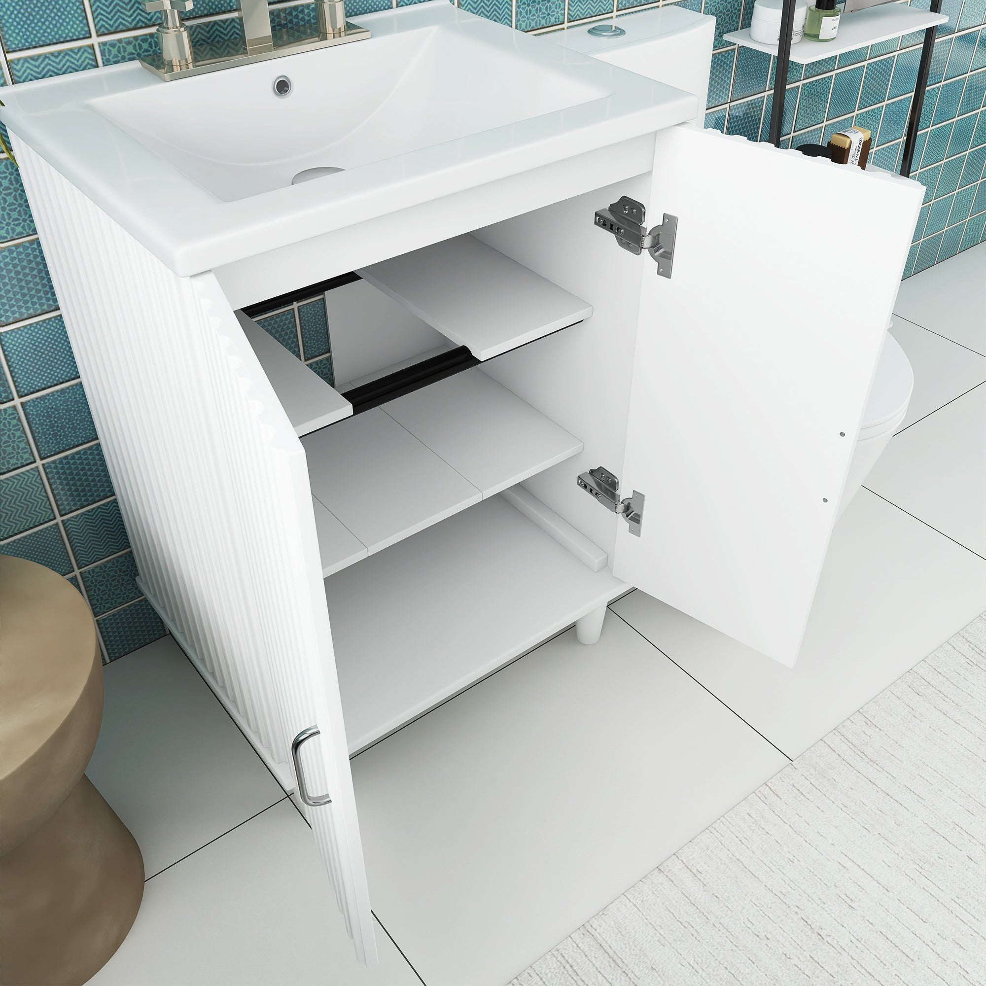 24" Freestanding Solid Wood and MDF Bathroom Vanity Set with Two Doors and Adjustable Shelves
