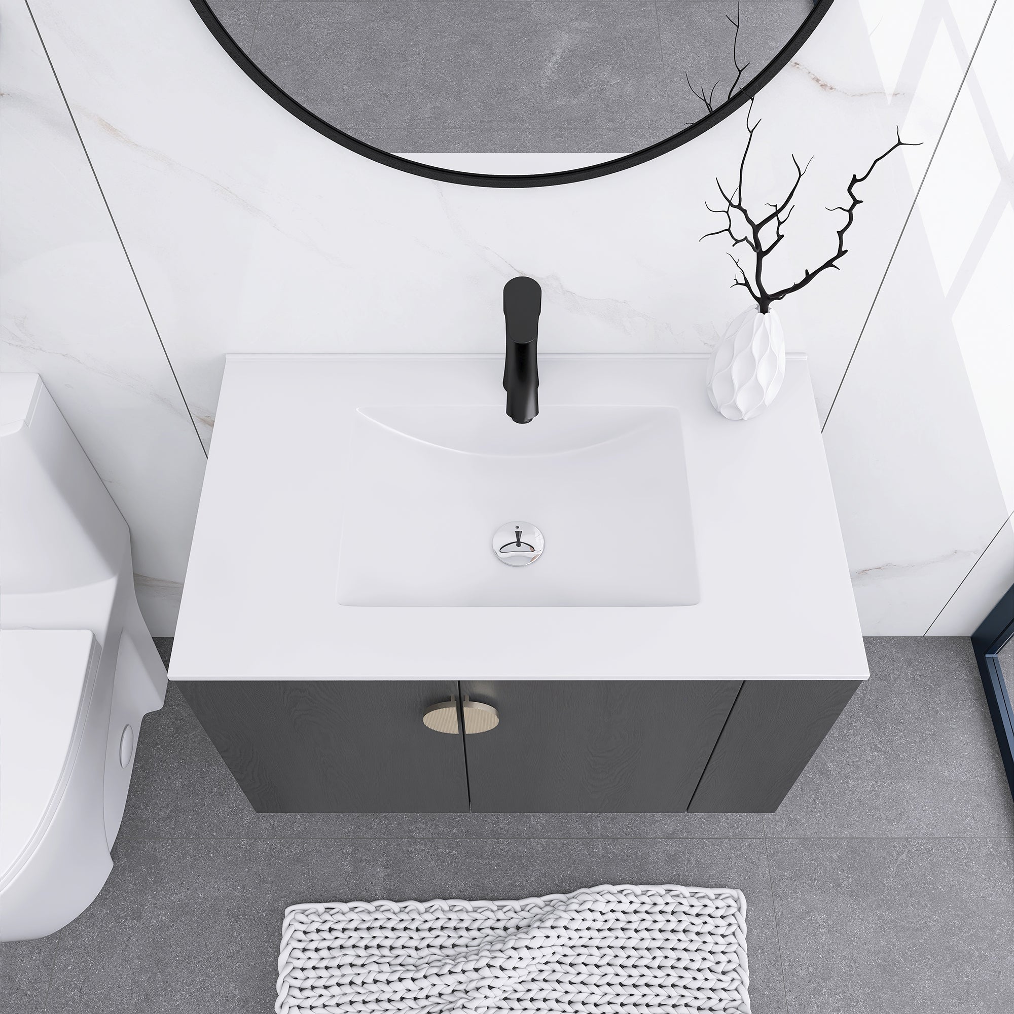 30 Inches Plywood Wall-Mounted Bathroom Vanity Set with Integrated Ceramic Sink