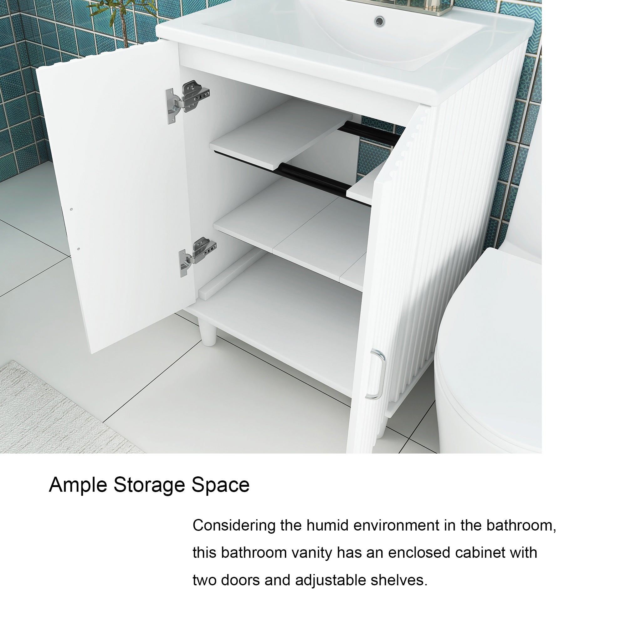 24" Freestanding Solid Wood and MDF Bathroom Vanity Set with Two Doors and Adjustable Shelves