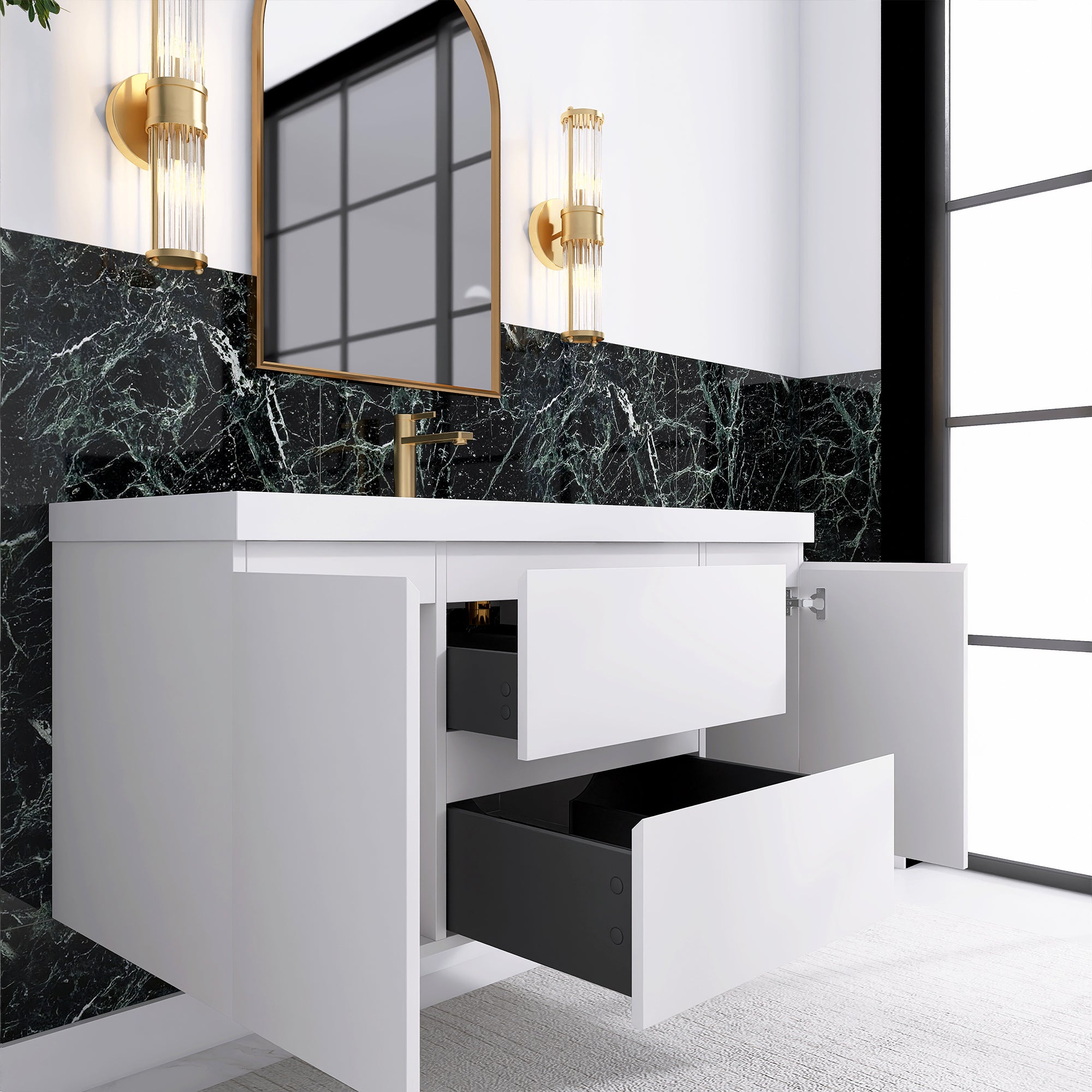 Wall-Mounted 2-drawer Bathroom Vanity Set with Integrated Resin Sink