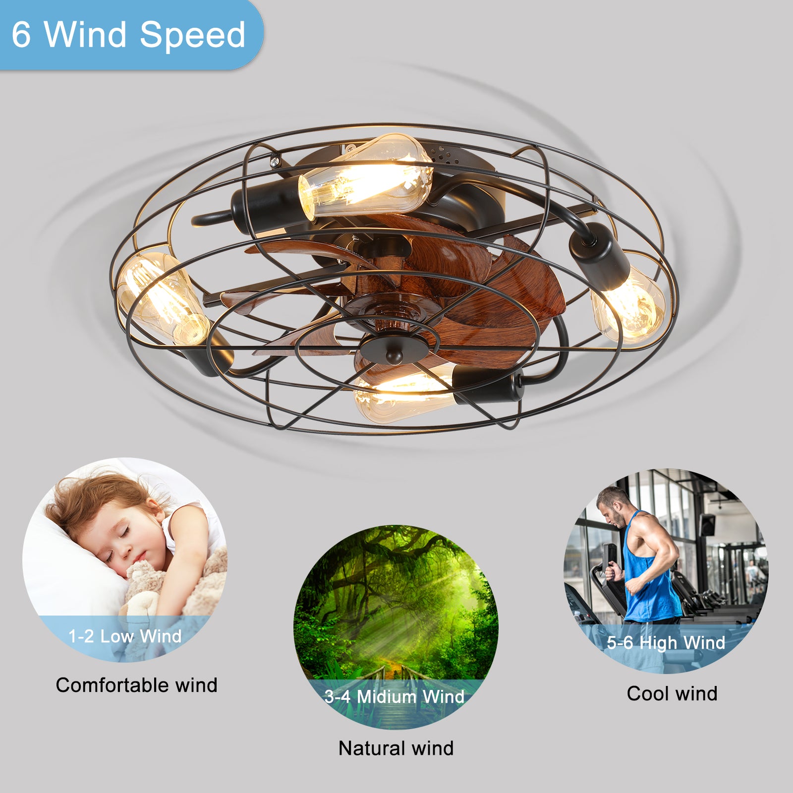 20 in. W x 6 in. H Iron Ceiling Fan in Black with LED Lights