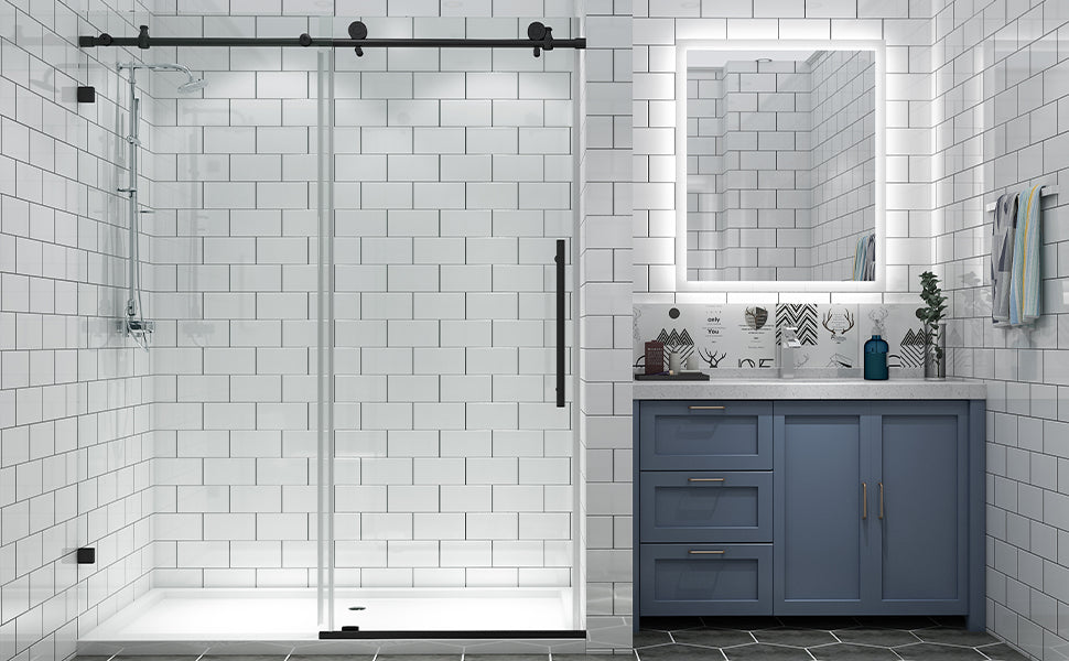 34 in. W X 72 in. H Semi-Frameless Pivot Shower Door in Matte Black with Clear Glass