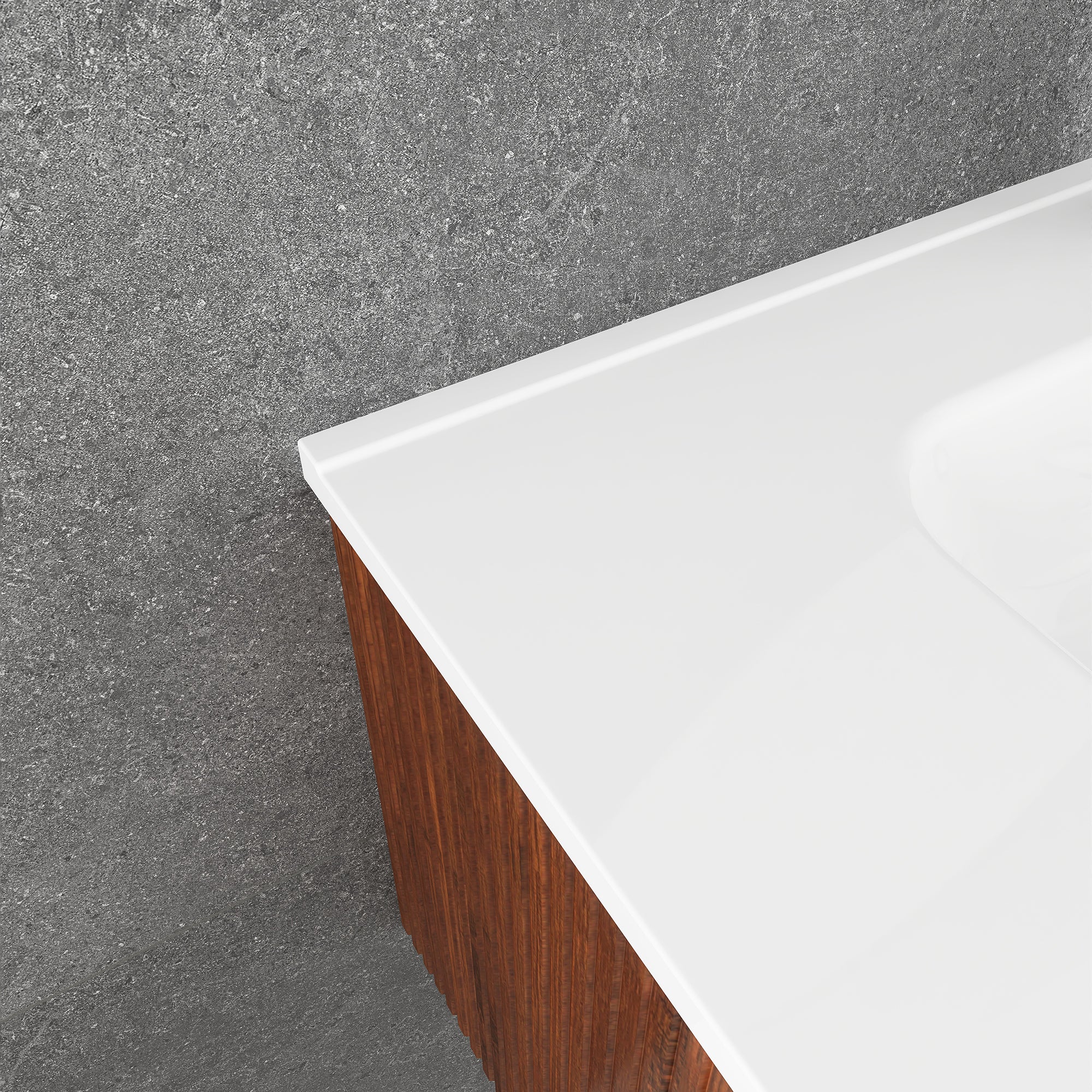 36 inch Wall-Mounted Bathroom Vanity Set in Walnut with Integrated Ceramic Sink