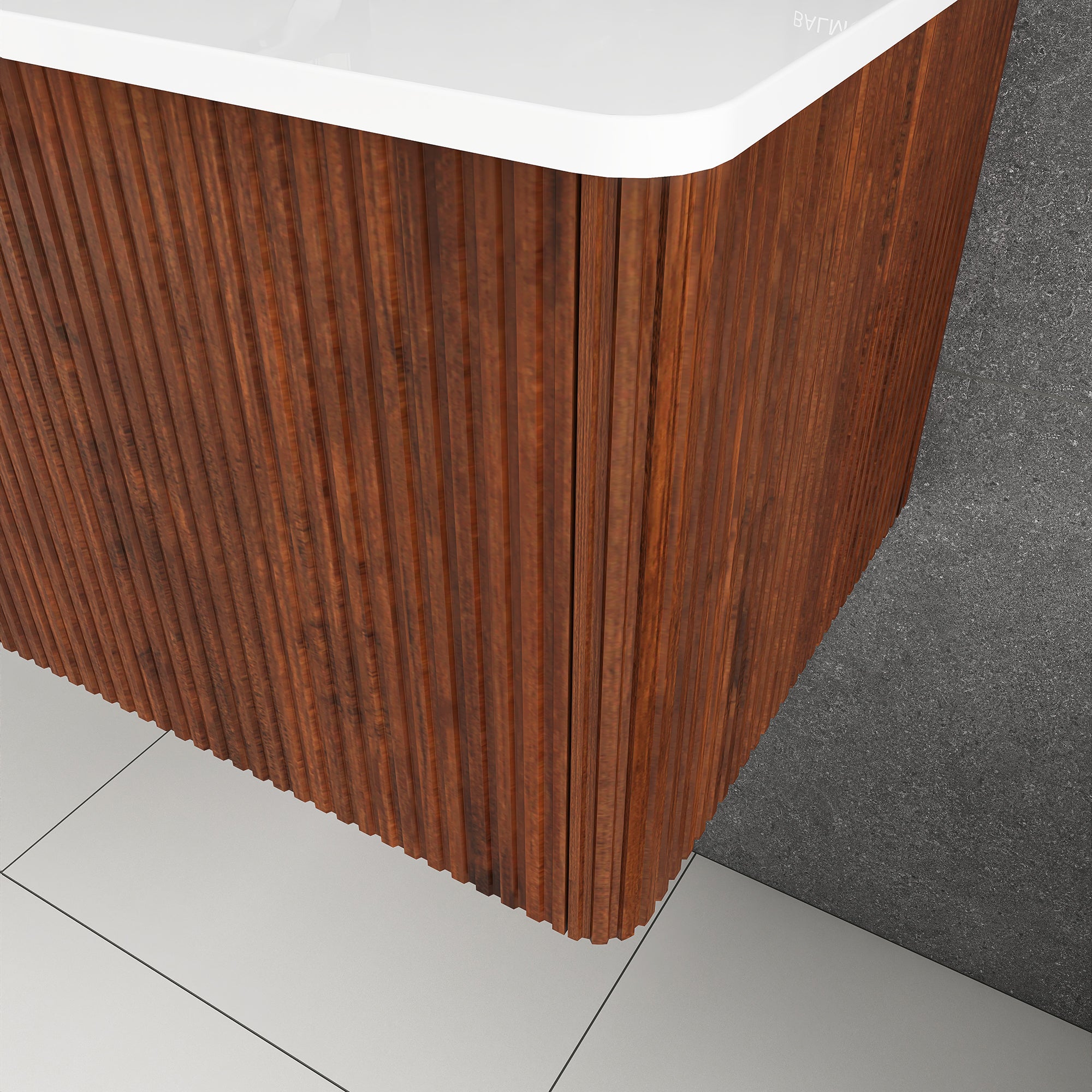 36 inch Wall-Mounted Bathroom Vanity Set in Walnut with Integrated Ceramic Sink