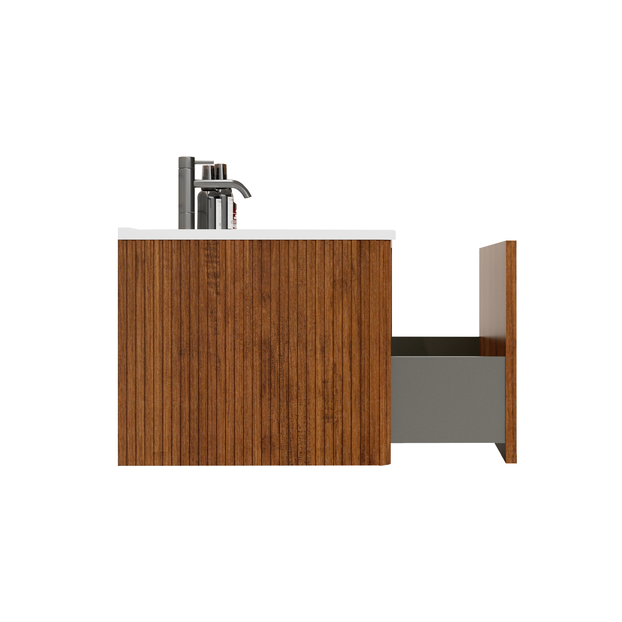 36 inch Wall-Mounted Bathroom Vanity Set in Walnut with Integrated Ceramic Sink