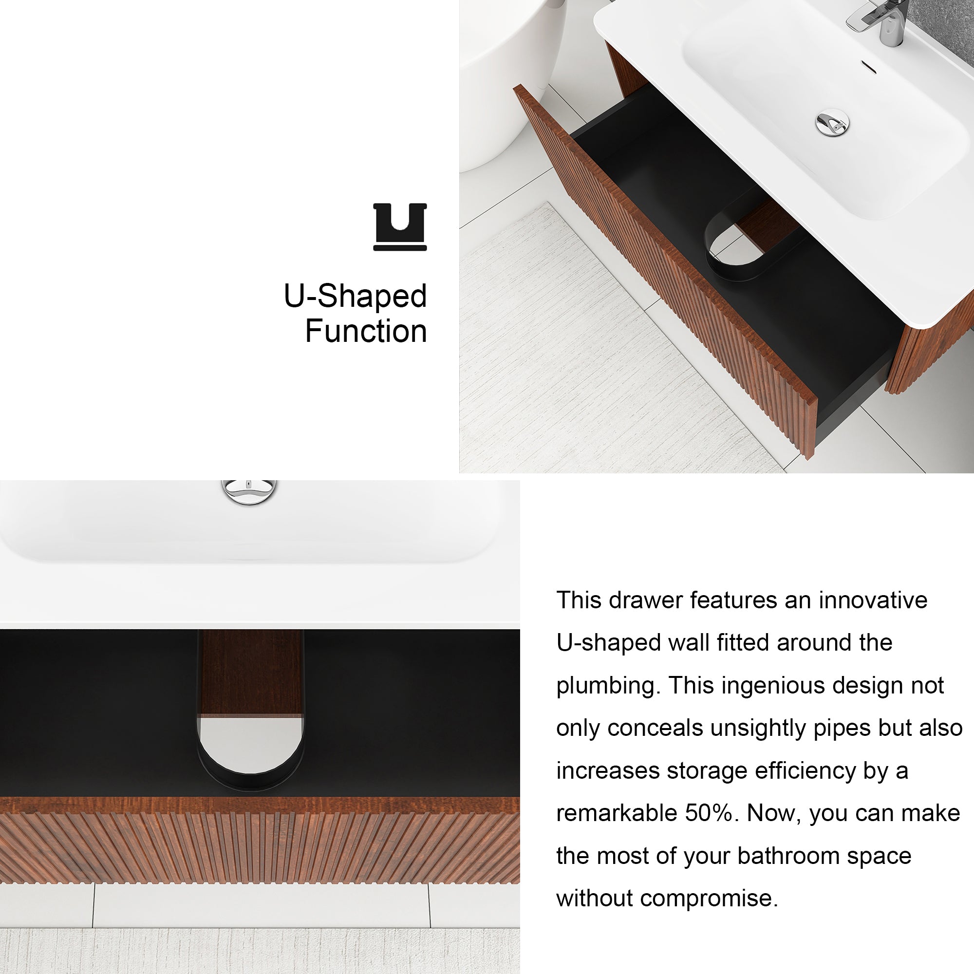36 inch Wall-Mounted Bathroom Vanity Set in Walnut with Integrated Ceramic Sink