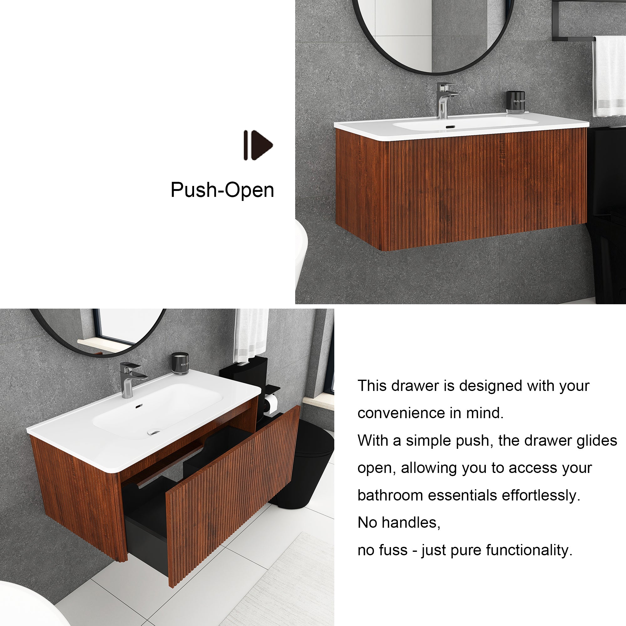 36 inch Wall-Mounted Bathroom Vanity Set in Walnut with Integrated Ceramic Sink