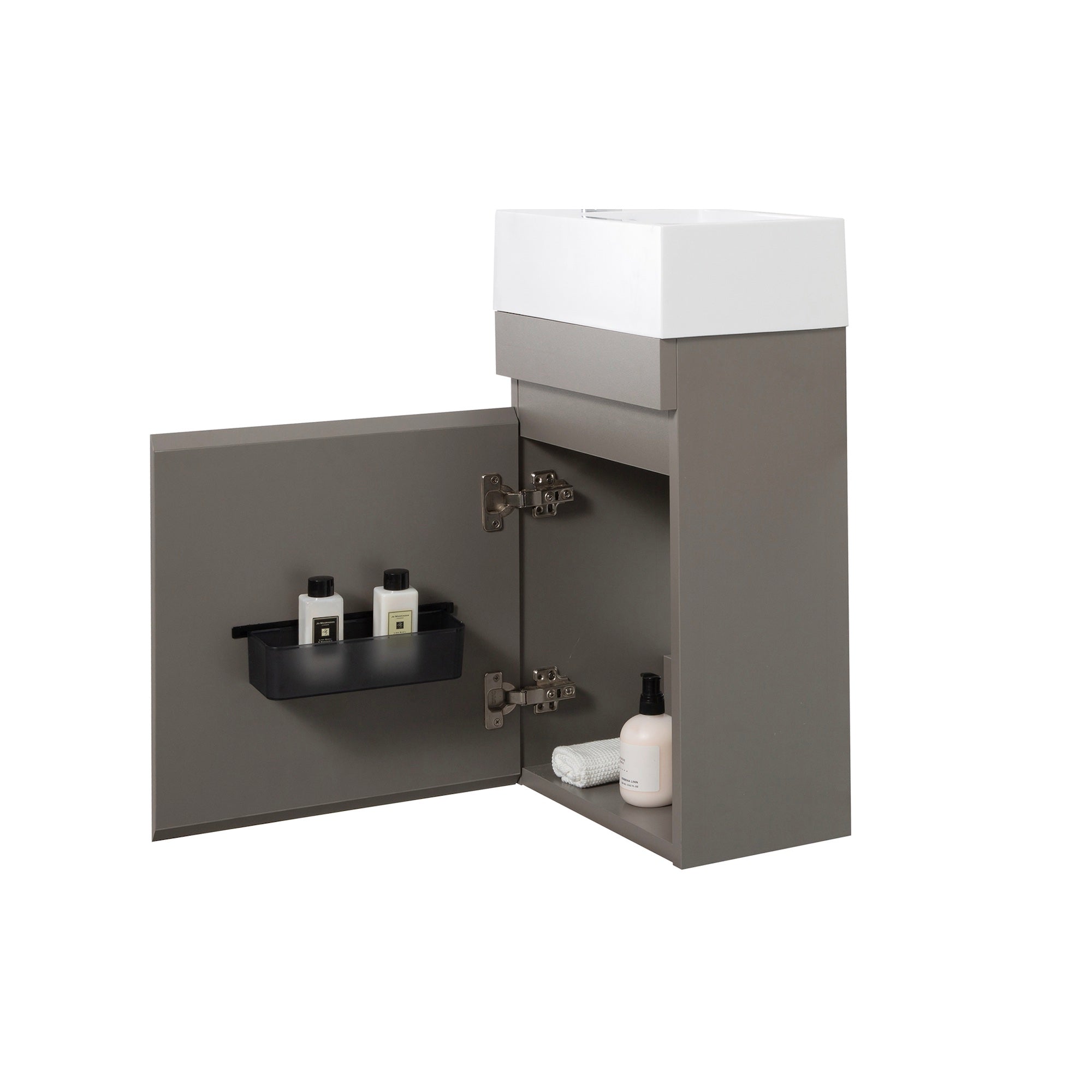 Wall-Mounted Bathroom Vanity Set in Grey with White Integrated Artificial Stone Sink