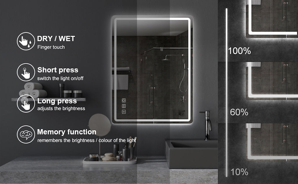 Round Frameless Anti-Fog Multi-functional Wall-Mount LED Bathroom Vanity Mirror