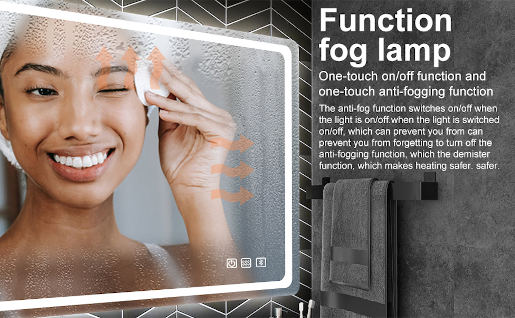 Round Frameless Anti-Fog Multi-functional Wall-Mount LED Bathroom Vanity Mirror