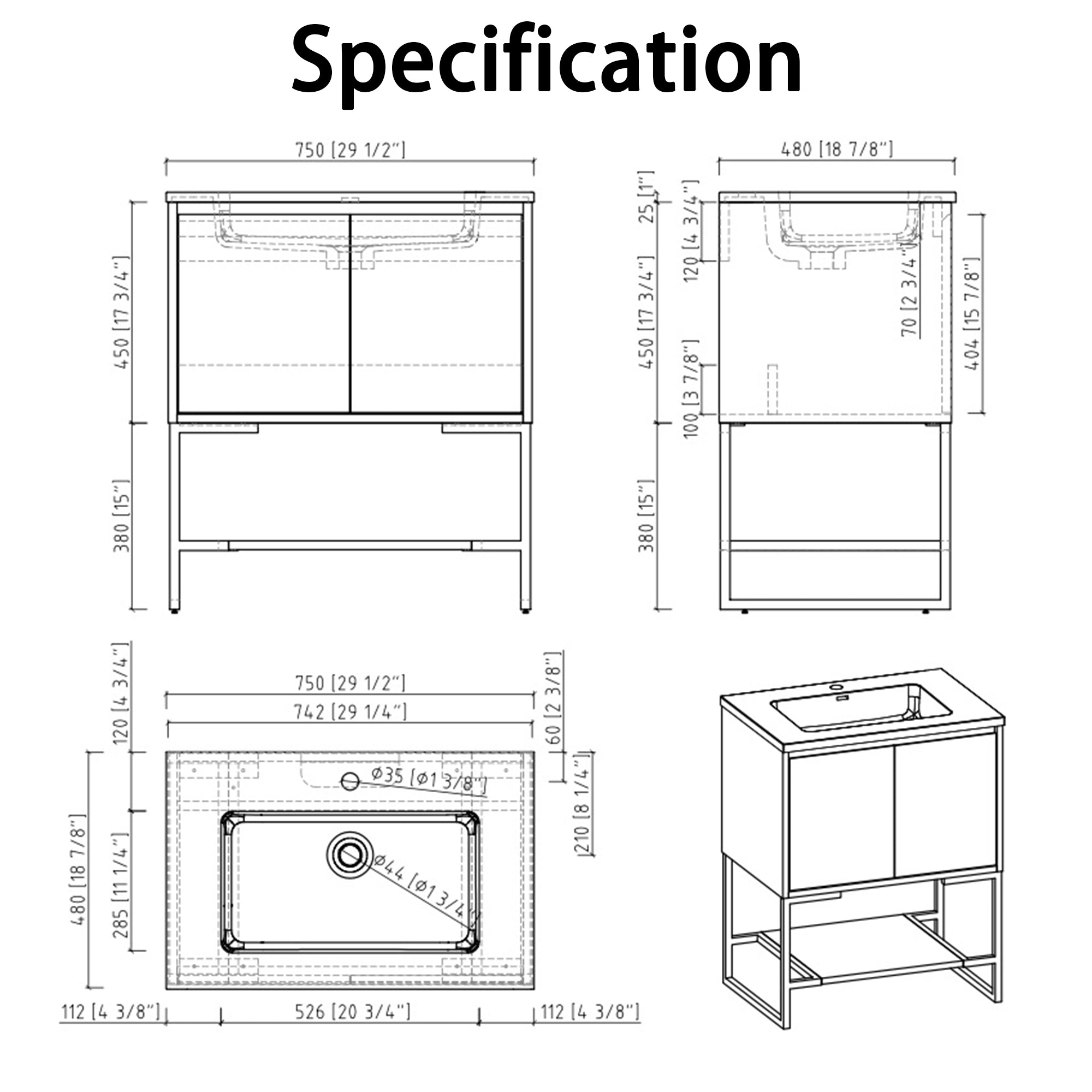 30 in. CG-W Freestanding Bathroom Vanity Set with Integrated Sink