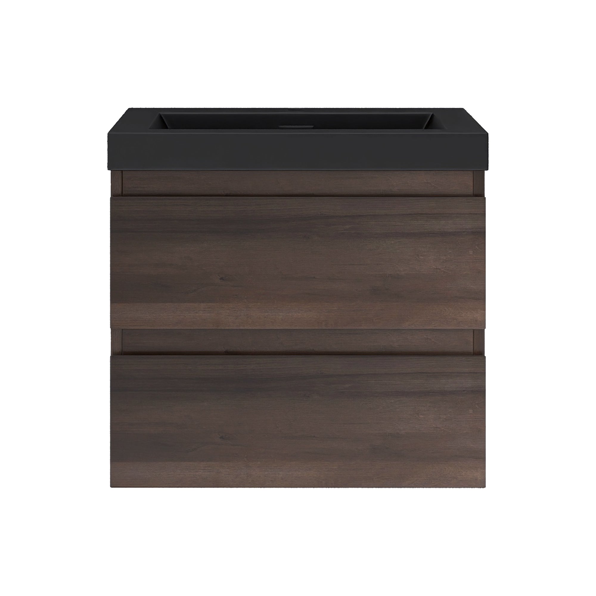 Wall Mounted Bathroom Vanity Set in Grey Oak with Integrated Black Resin Sink with Drain