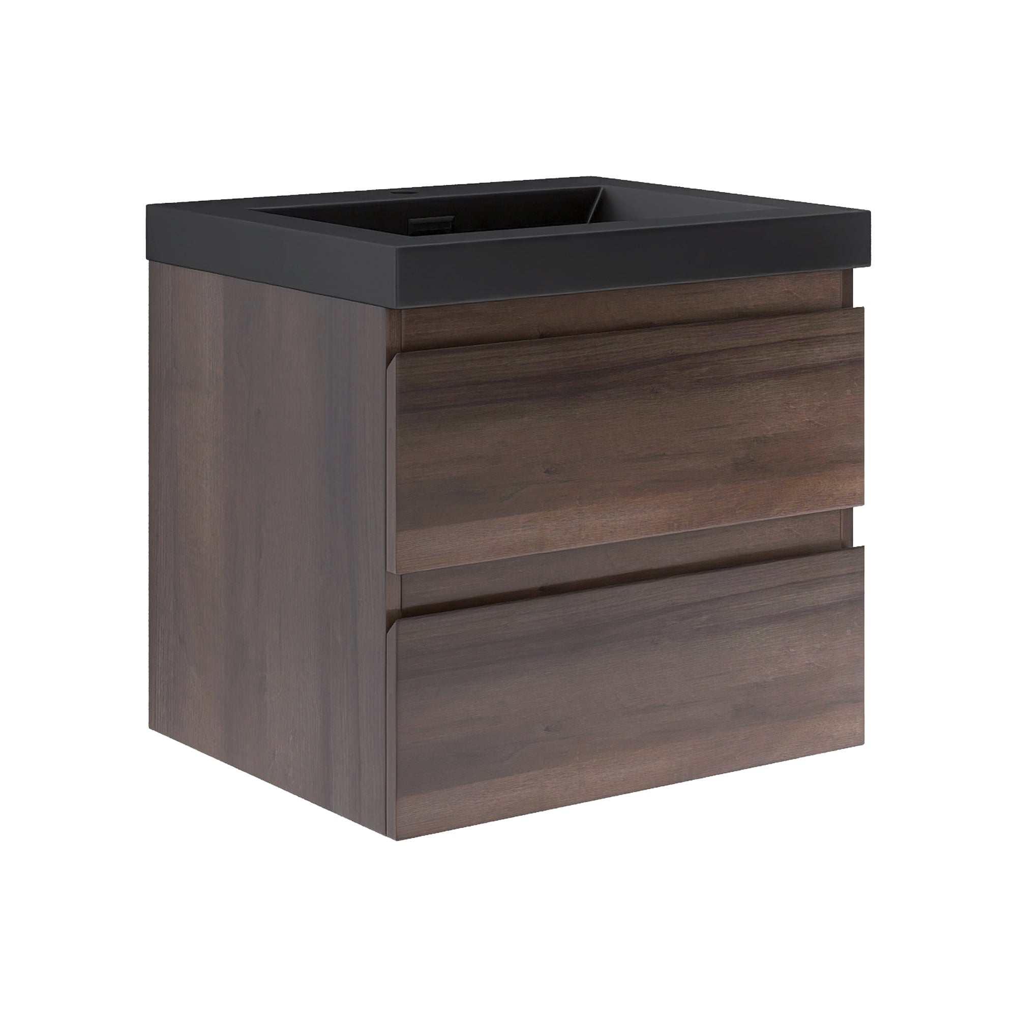 Wall Mounted Bathroom Vanity Set in Grey Oak with Integrated Black Resin Sink with Drain