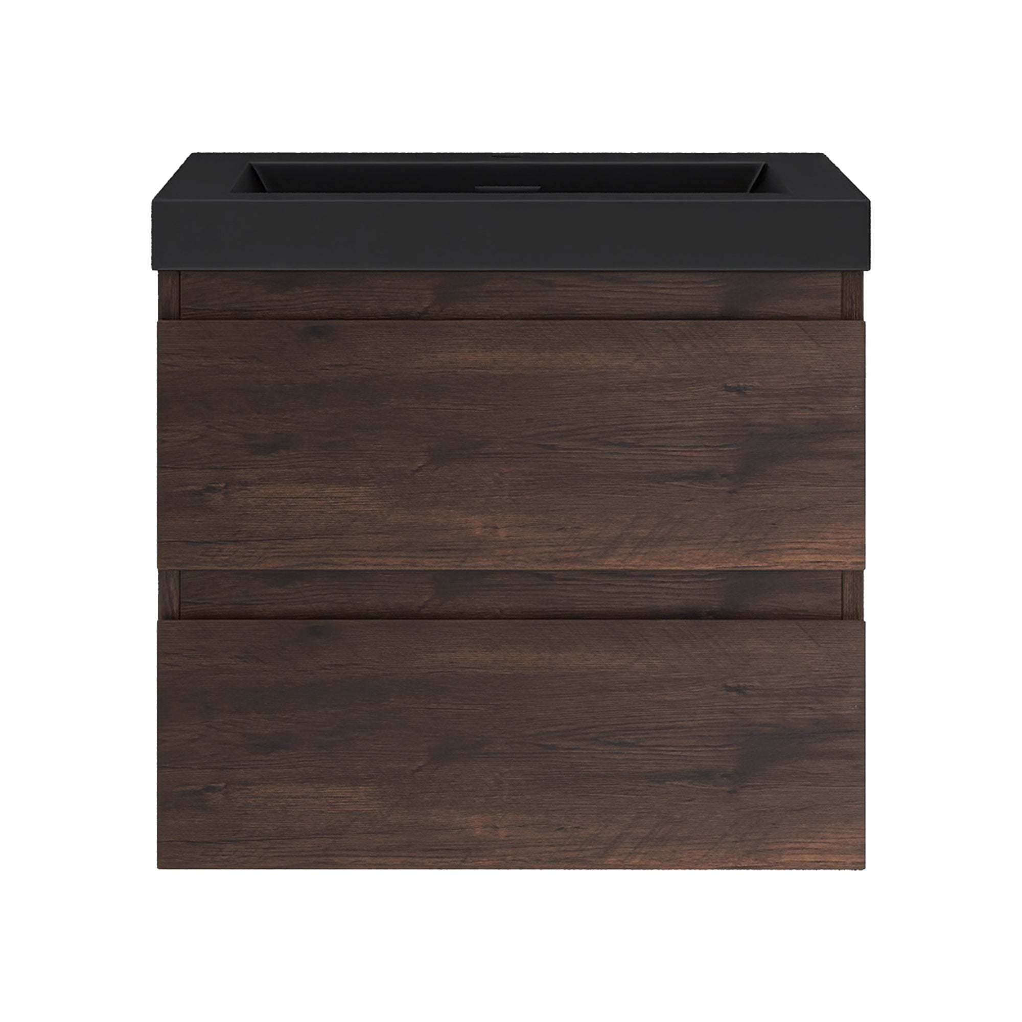 Wall Mounted Bathroom Vanity in Rose Wood with Soft-closing Drawers Black Cultured Marble Sink