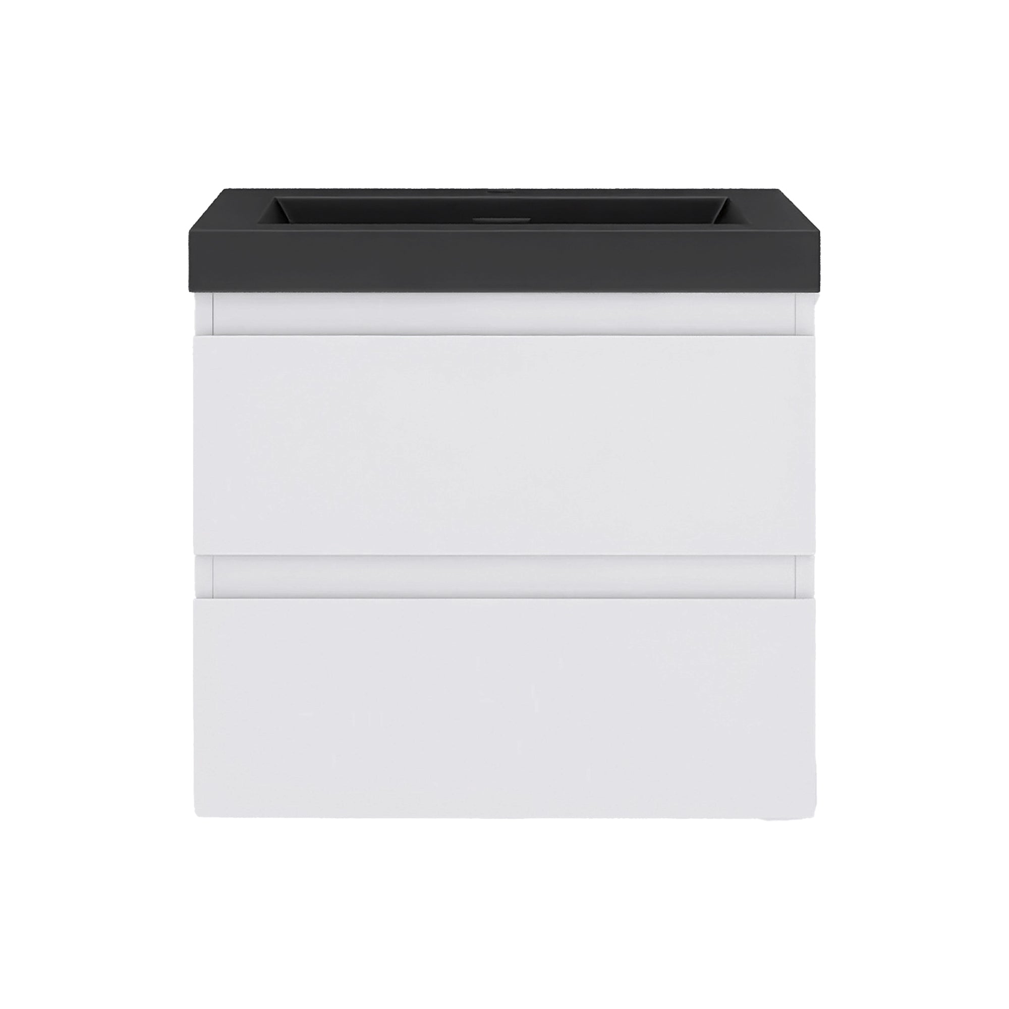 Wall Mounted Bathroom Vanity Set in White with Integrated Black Resin Sink with Drain
