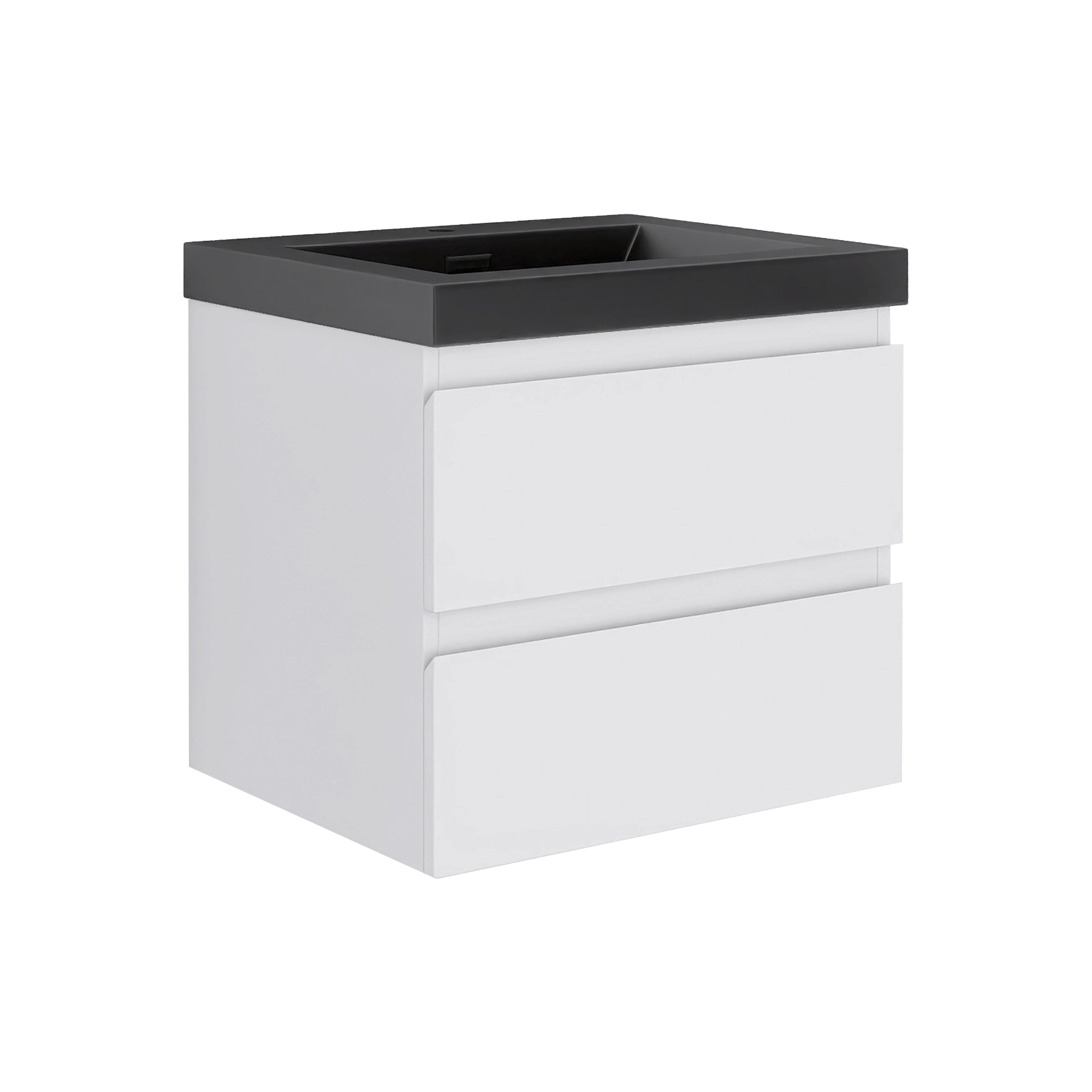 Wall Mounted Bathroom Vanity Set in White with Integrated Black Resin Sink with Drain