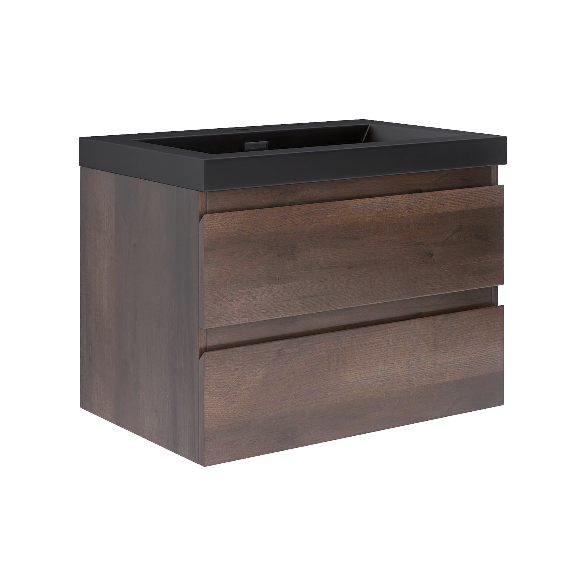 Wall Mounted Bathroom Vanity Set in Grey Oak with Integrated Black Resin Sink with Drain
