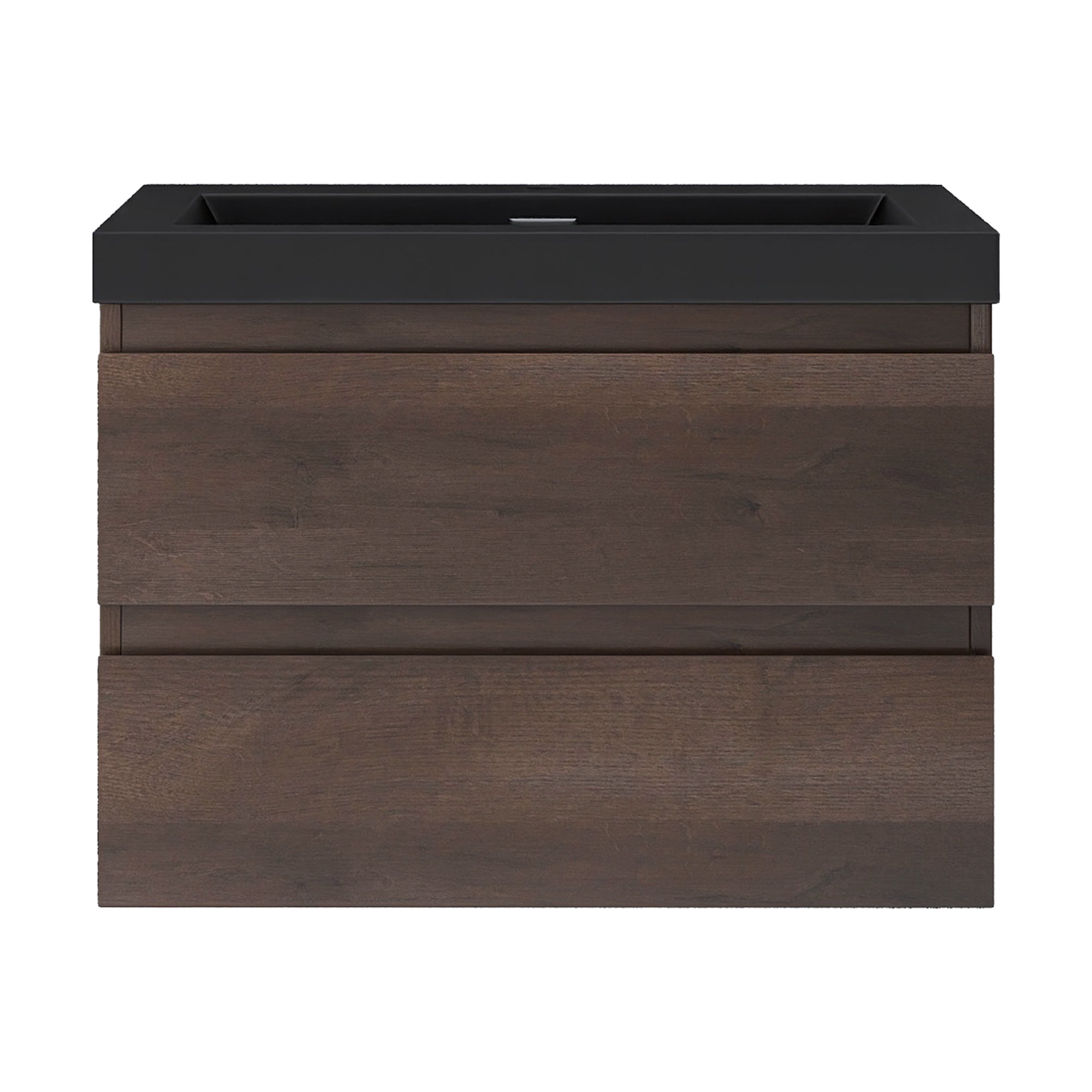 Wall Mounted Bathroom Vanity Set in Grey Oak with Integrated Black Resin Sink with Drain