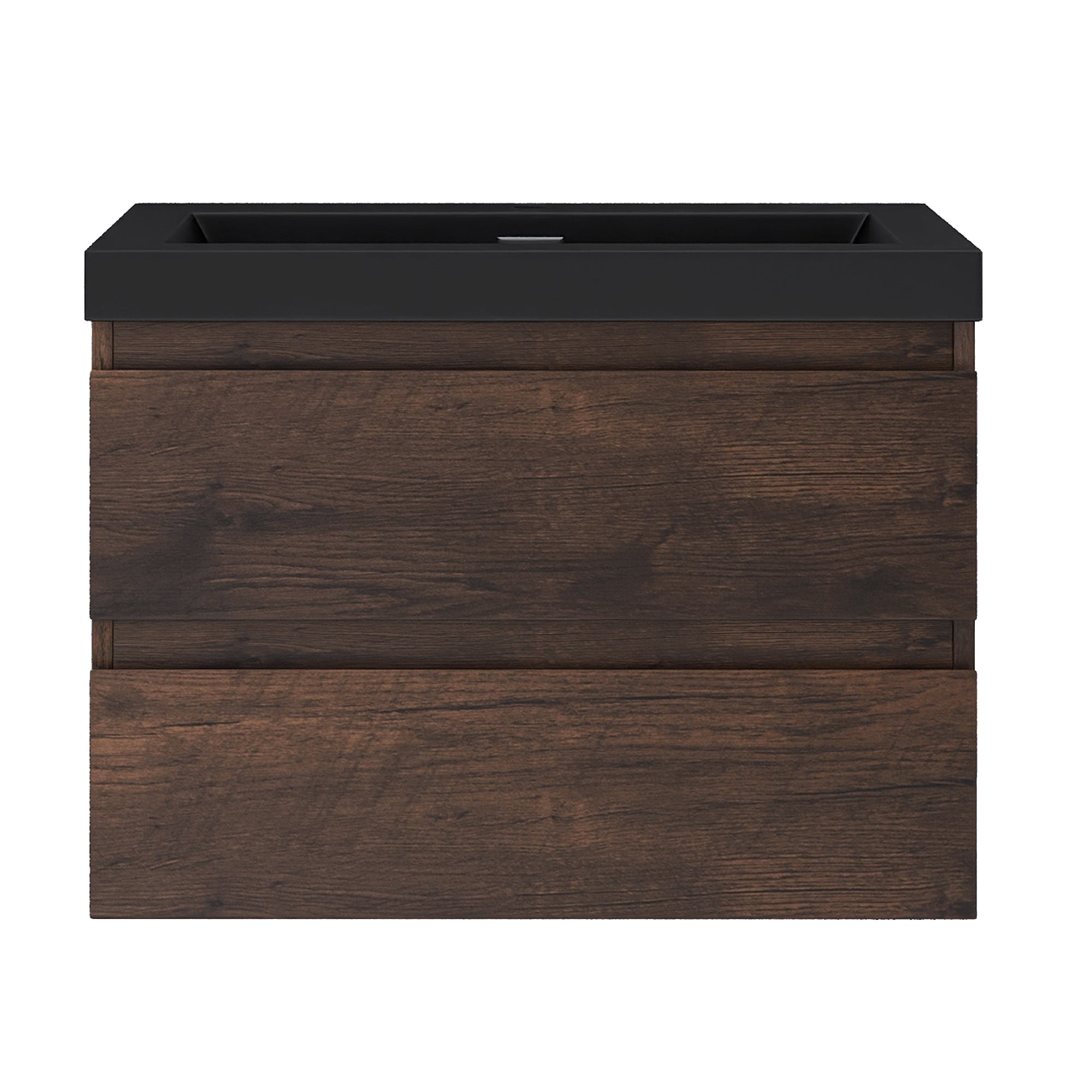 Wall Mounted Bathroom Vanity in Rose Wood with Soft-closing Drawers Black Cultured Marble Sink