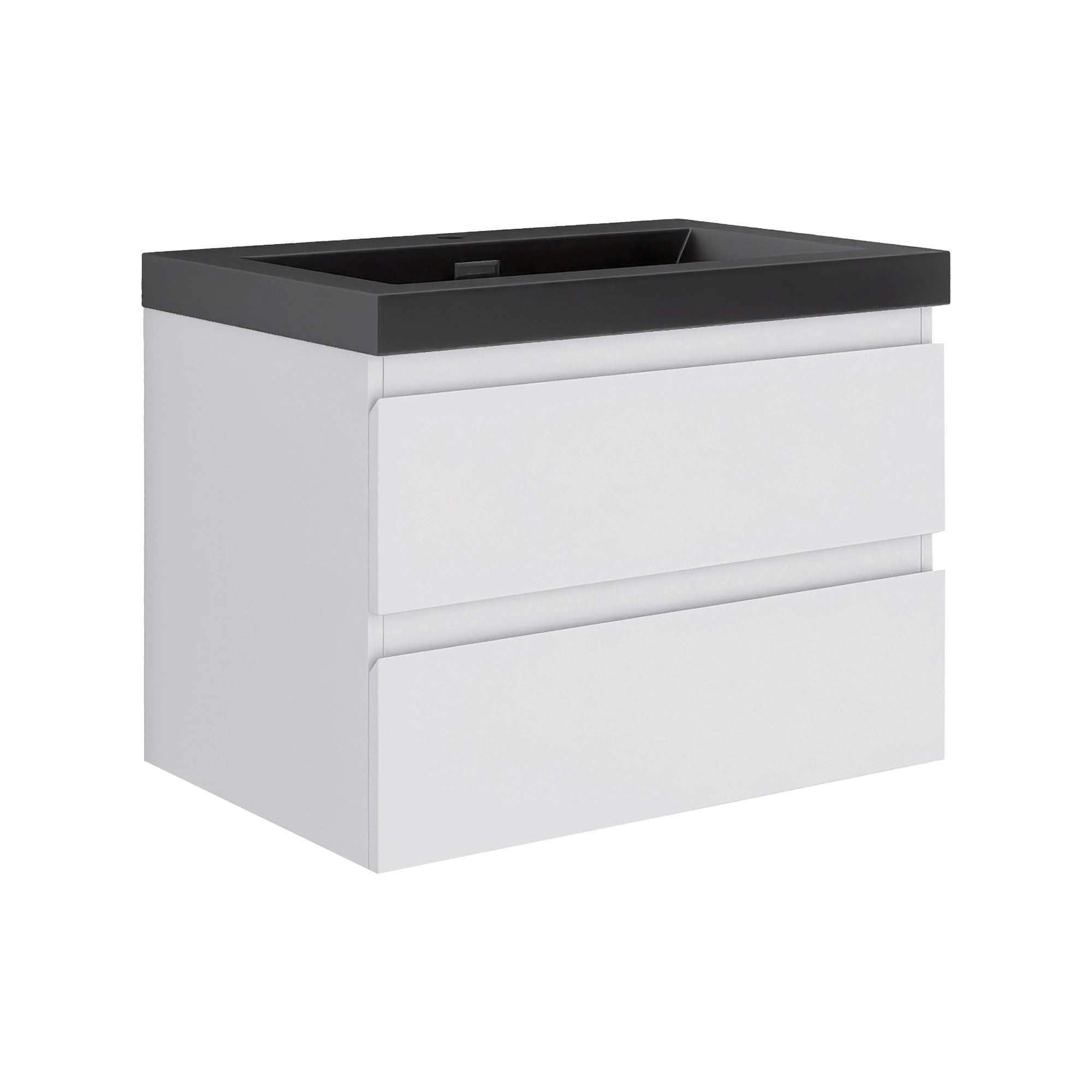 Wall Mounted Bathroom Vanity Set in White with Integrated Black Resin Sink with Drain