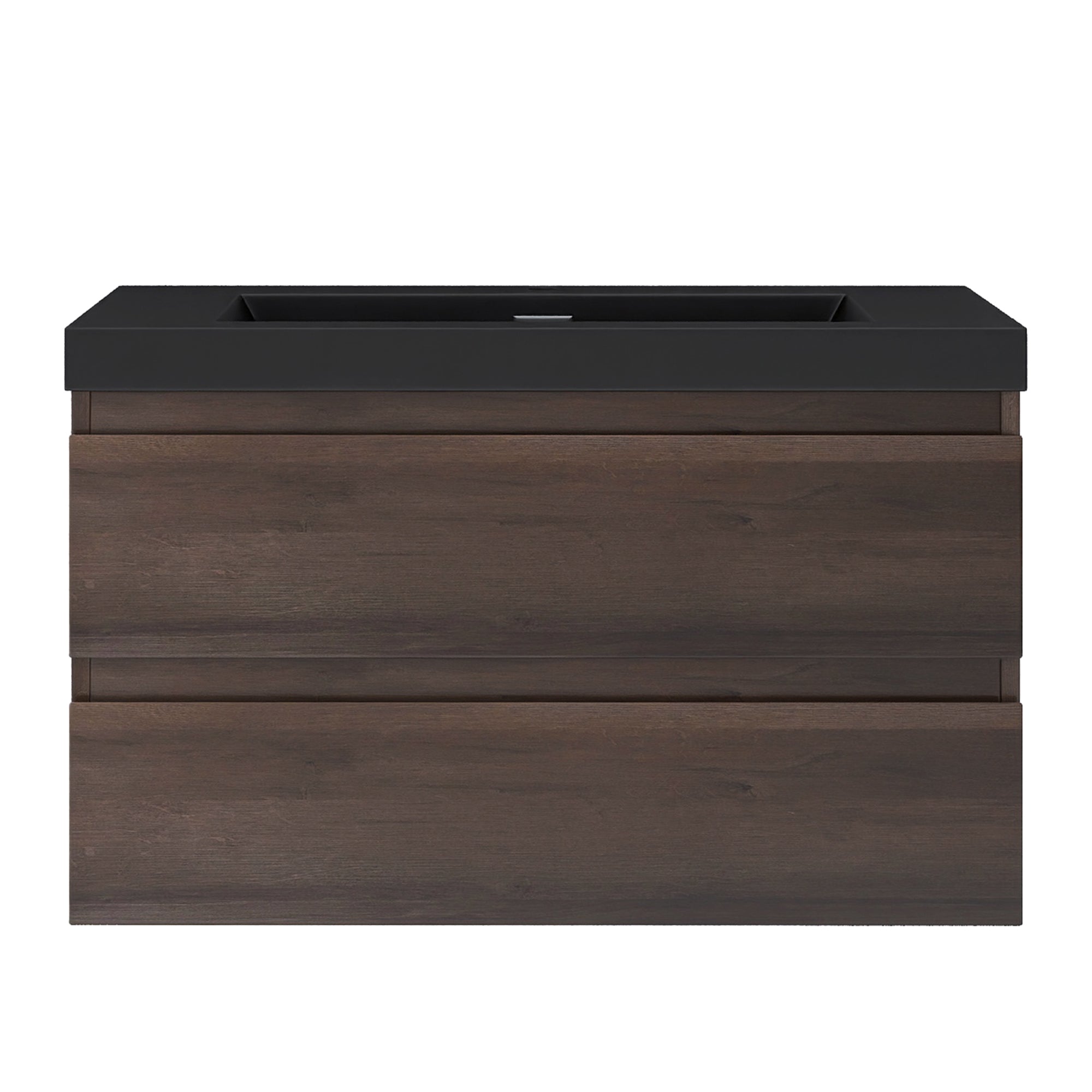 Wall Mounted Bathroom Vanity Set in Grey Oak with Integrated Black Resin Sink with Drain