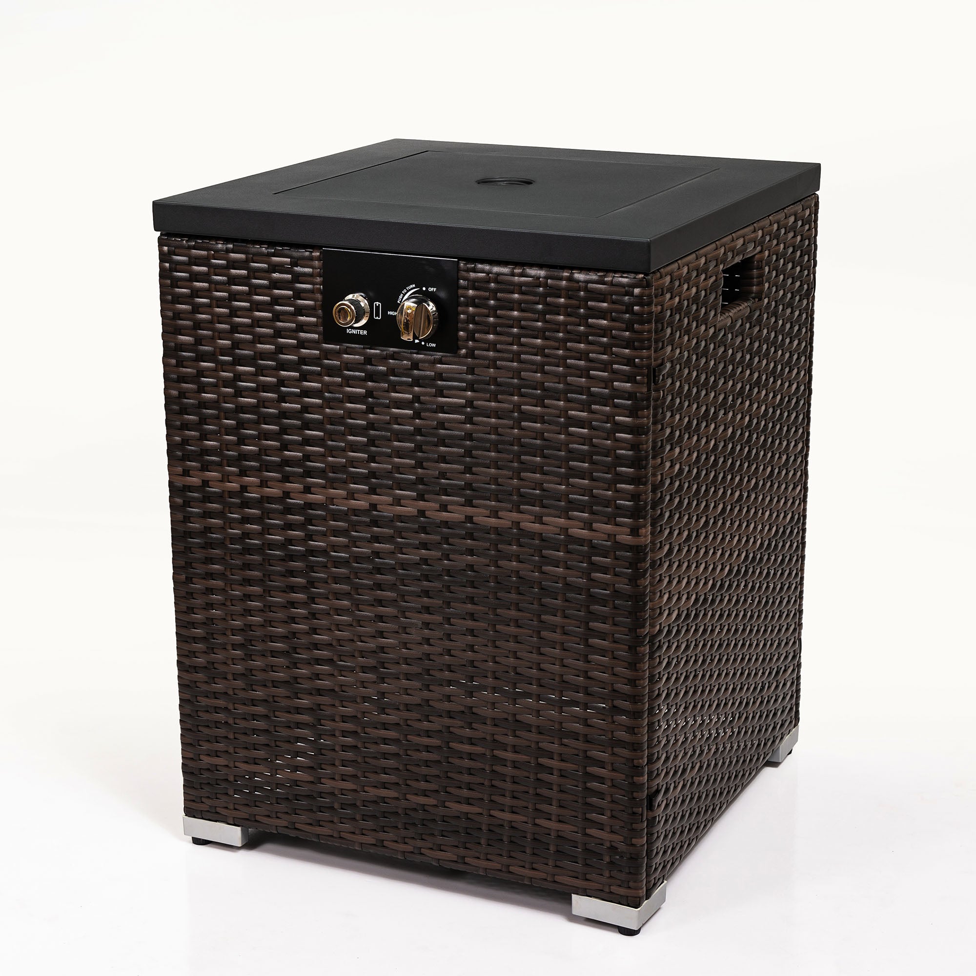 24.4 in Wicker Fire Pit Table Propane/ Liquefied Petroleum Gas in Dark Brown