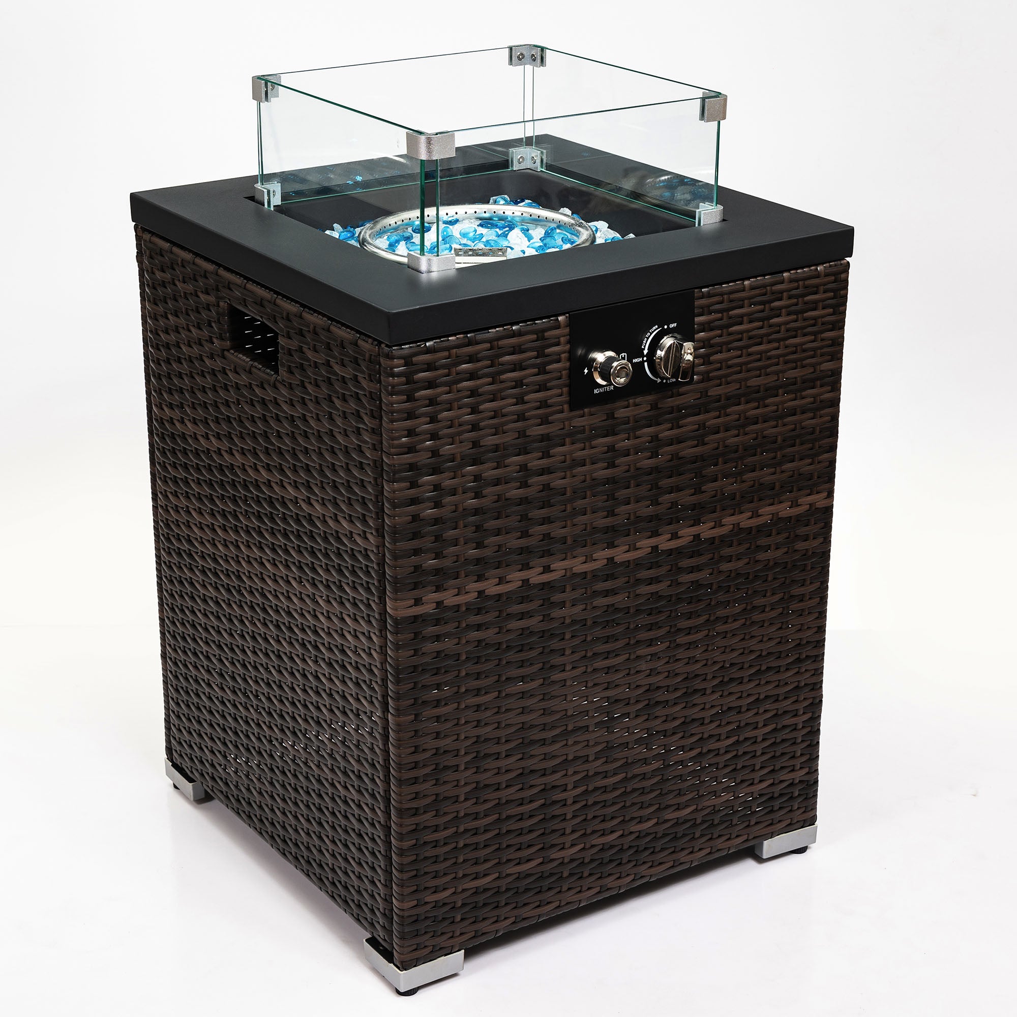 24.4 in Wicker Fire Pit Table Propane/ Liquefied Petroleum Gas in Dark Brown