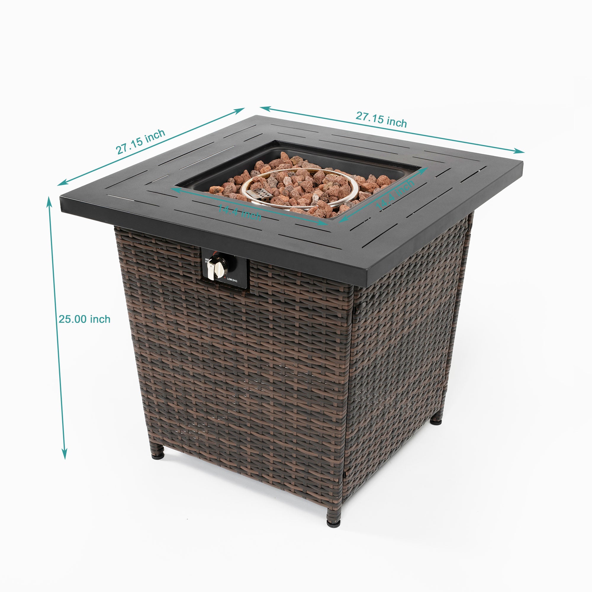 28 in Rattan Fire Pit Table Propane/ Liquefied Petroleum Gas in Black and Brown
