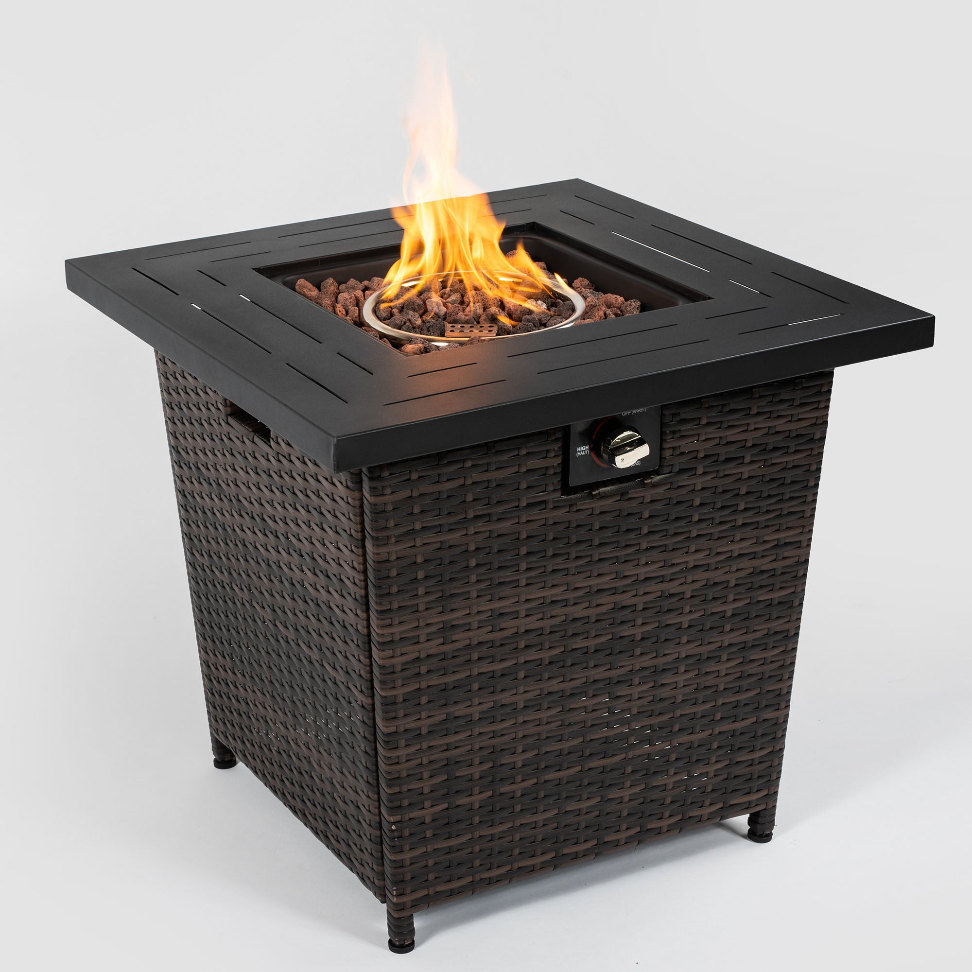 28 in Rattan Fire Pit Table Propane/ Liquefied Petroleum Gas in Black and Brown