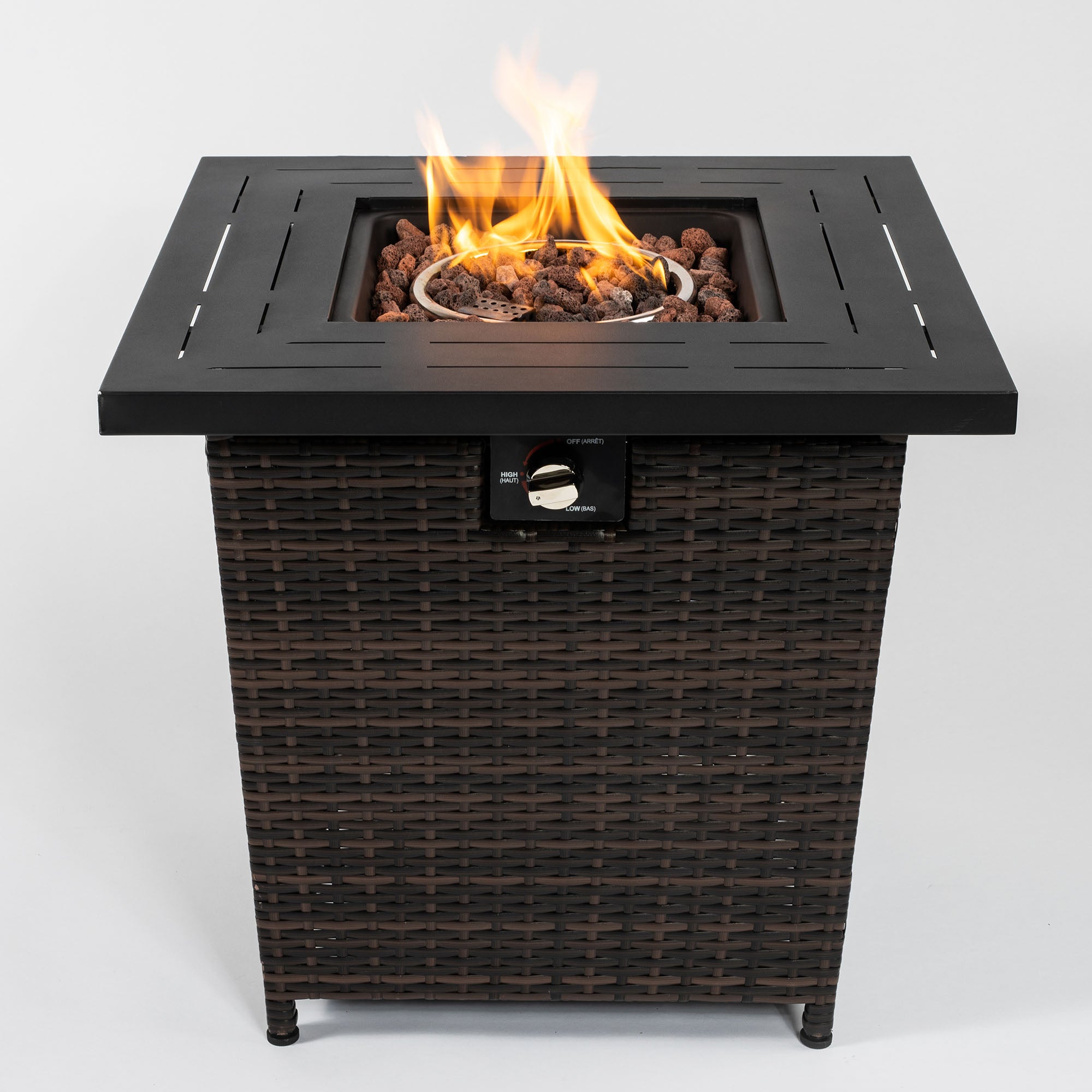 28 in Rattan Fire Pit Table Propane/ Liquefied Petroleum Gas in Black and Brown