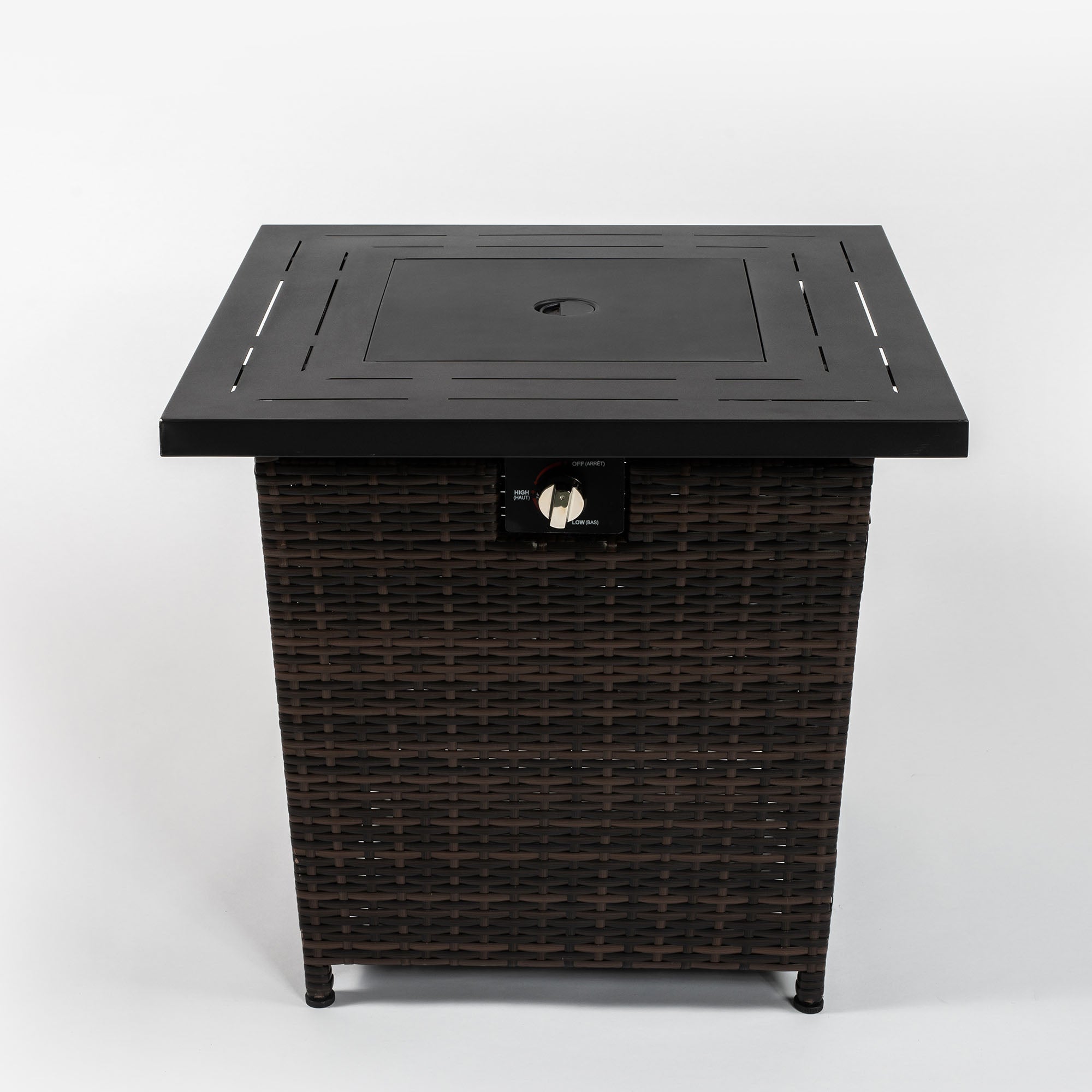 28 in Rattan Fire Pit Table Propane/ Liquefied Petroleum Gas in Black and Brown