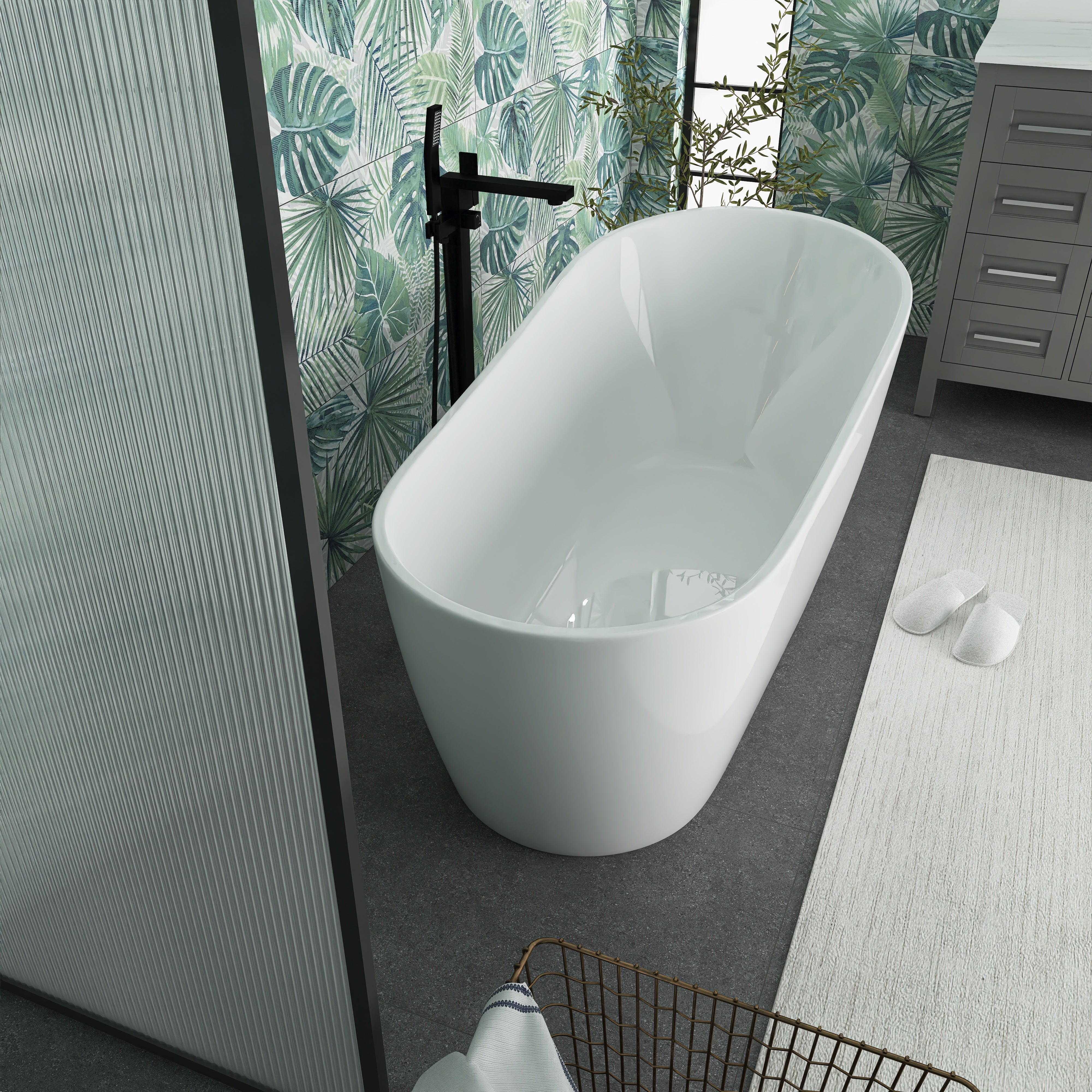 55"/59"/63" Acrylic Single Slipper Freestanding Soaking Bathtub in White