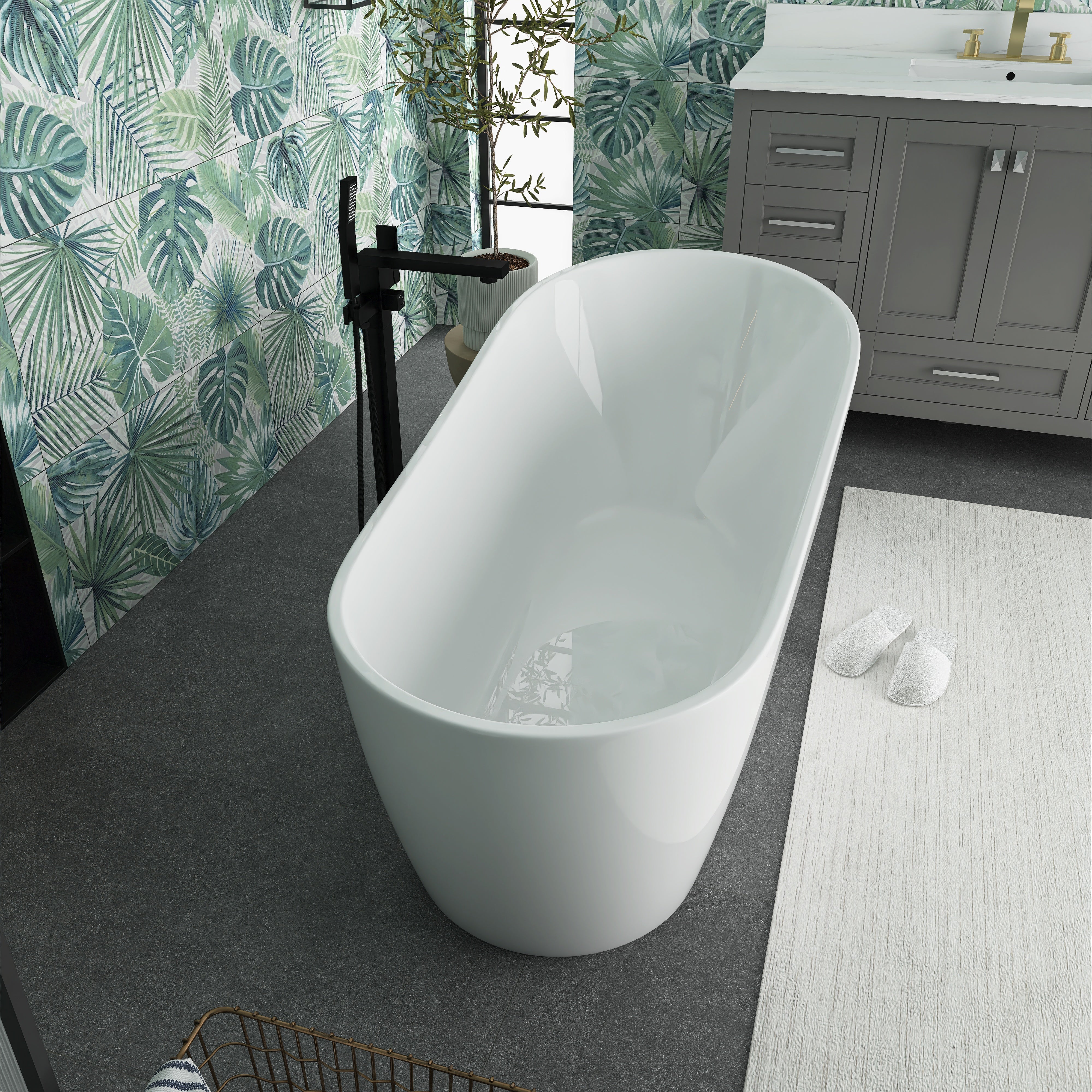 55"/59"/63" Acrylic Single Slipper Freestanding Soaking Bathtub in White