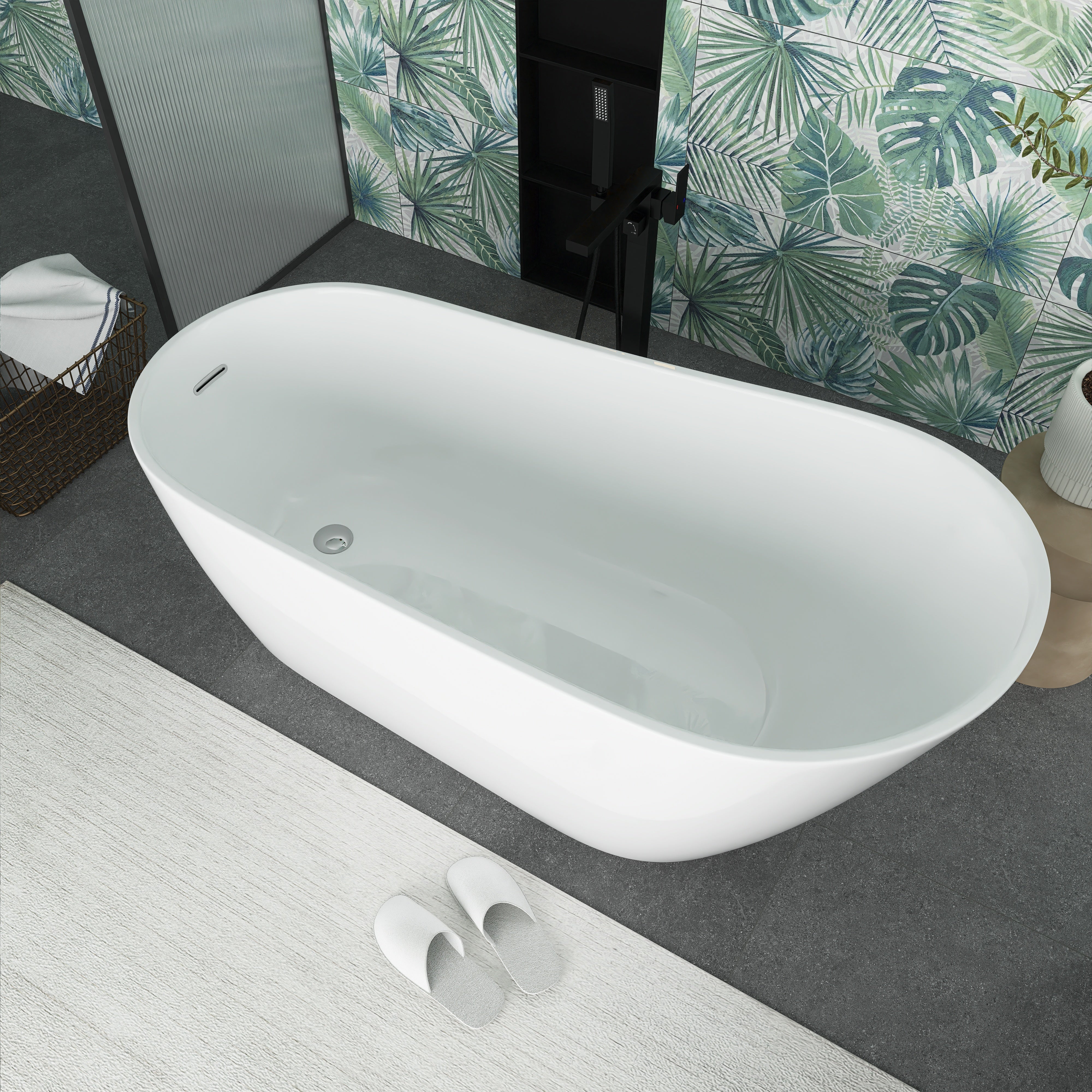 55"/59"/63" Acrylic Single Slipper Freestanding Soaking Bathtub in White
