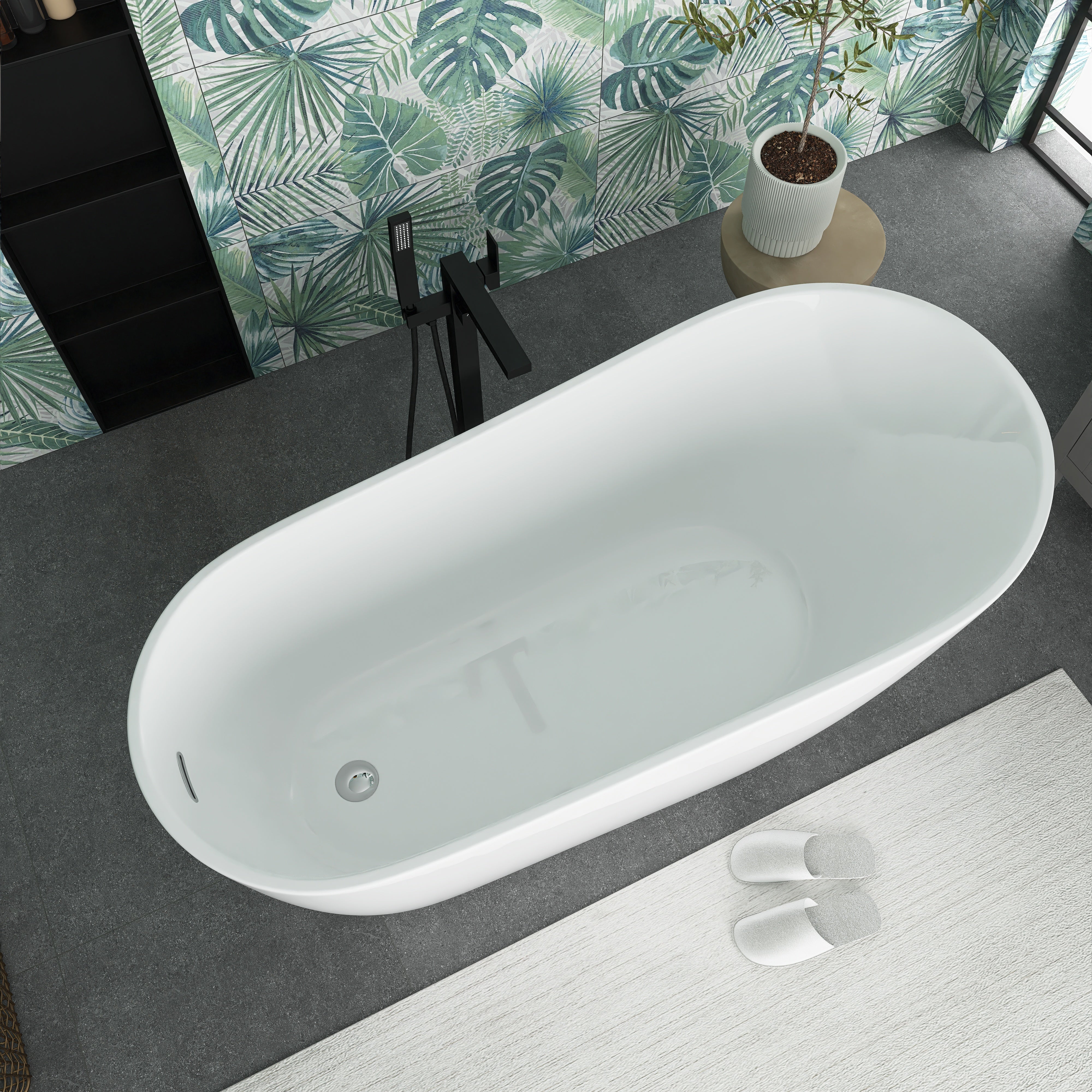 55"/59"/63" Acrylic Single Slipper Freestanding Soaking Bathtub in White