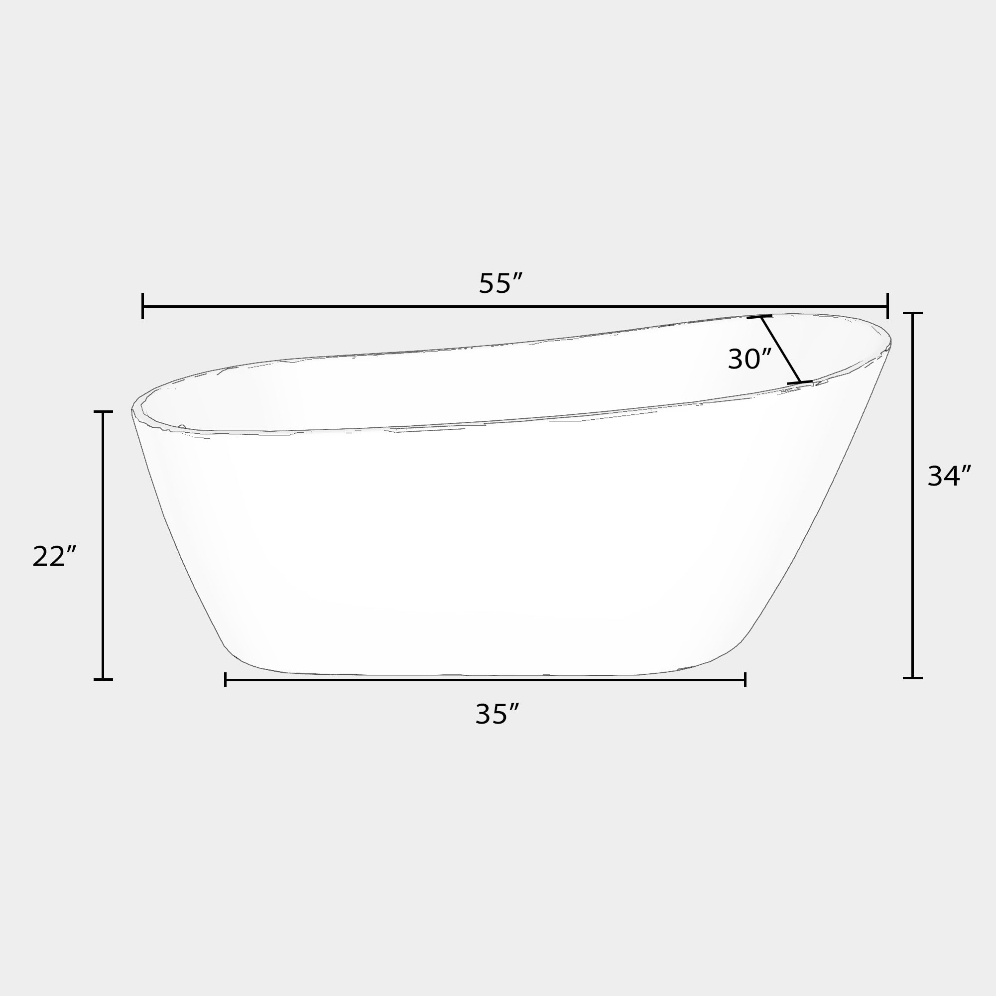 55"/59"/63" Acrylic Single Slipper Freestanding Soaking Bathtub in White