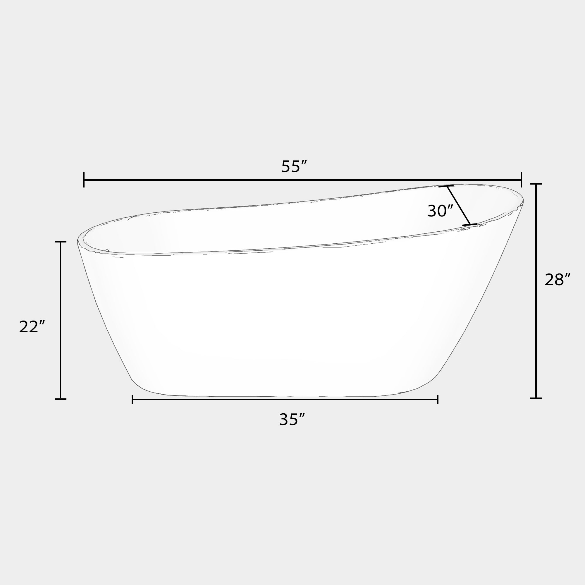 55"/59"/63" Acrylic Single Slipper Freestanding Soaking Bathtub in White