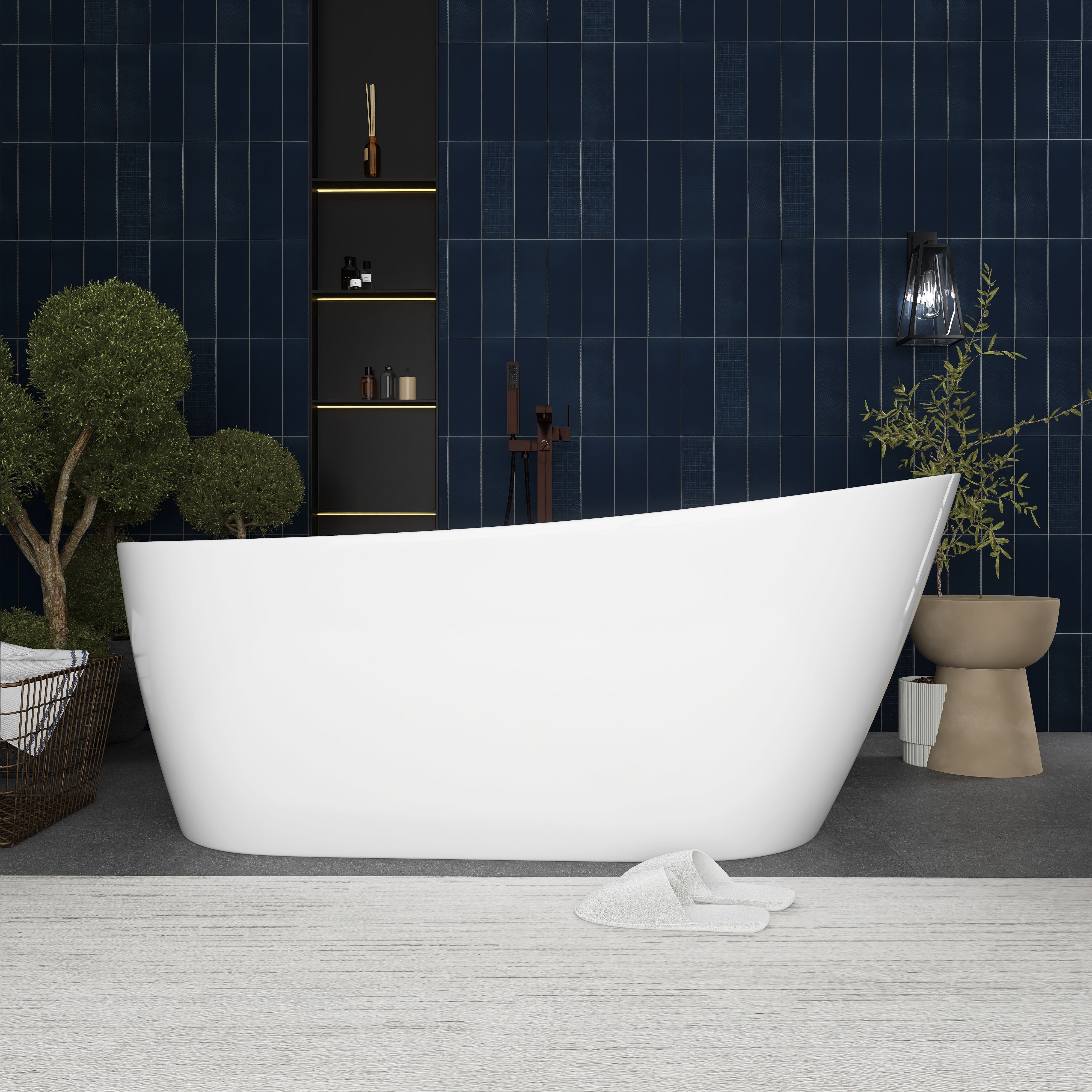 55"/59"/63" Acrylic Single Slipper Freestanding Soaking Bathtub in White